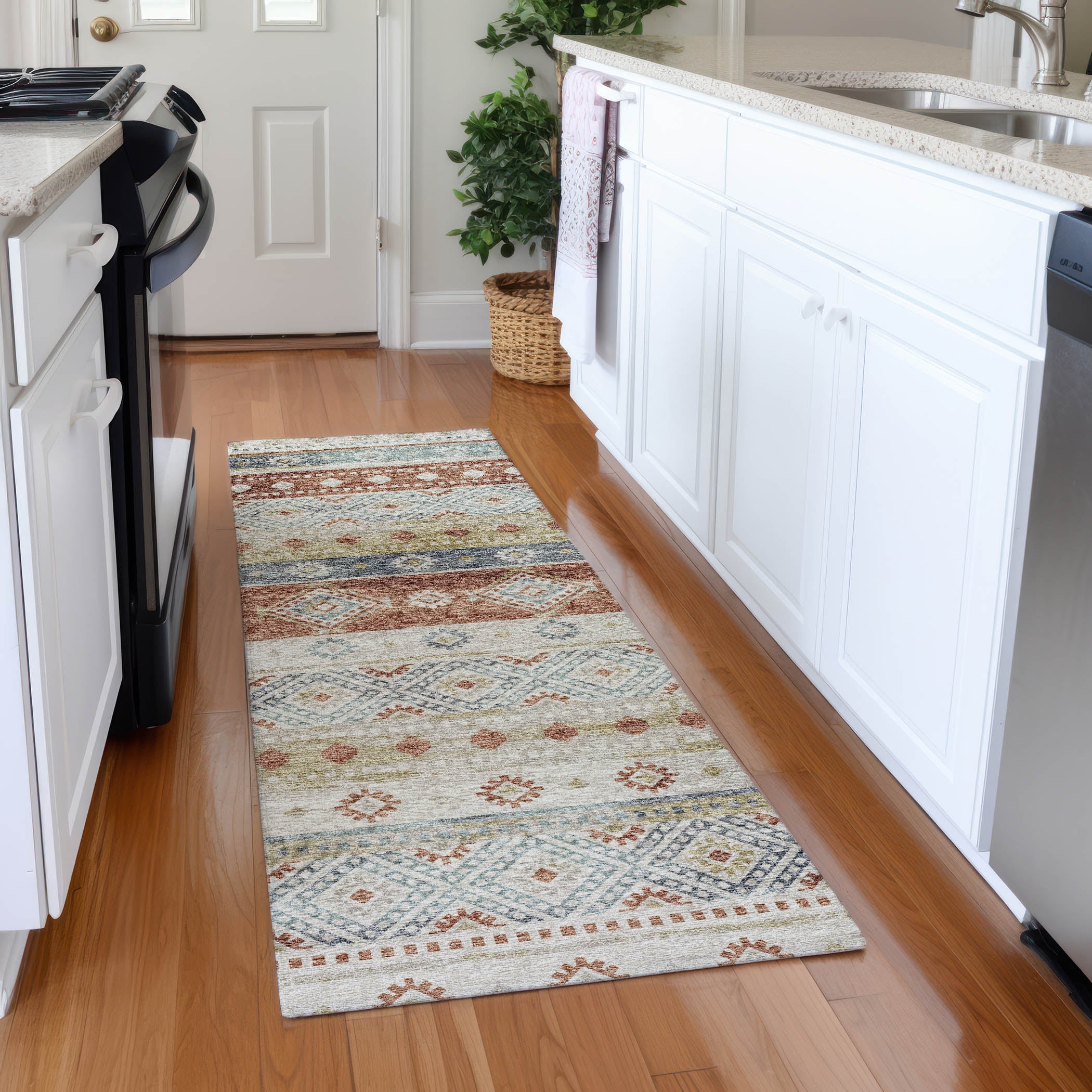 Santorini Machine Washable Transitional Desert Multi Rug 2'3" x 7'6" #shape_Runner