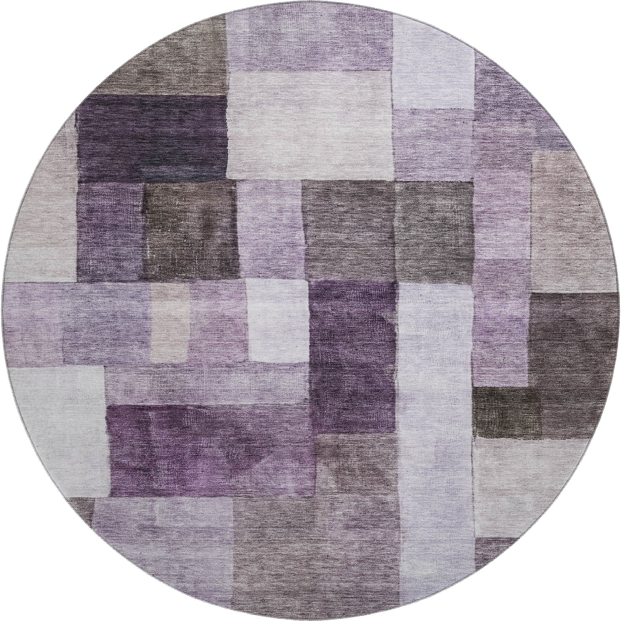 Prague Machine Washable Transitional Eggplant Purple Rug 8' x 8' #shape_Round