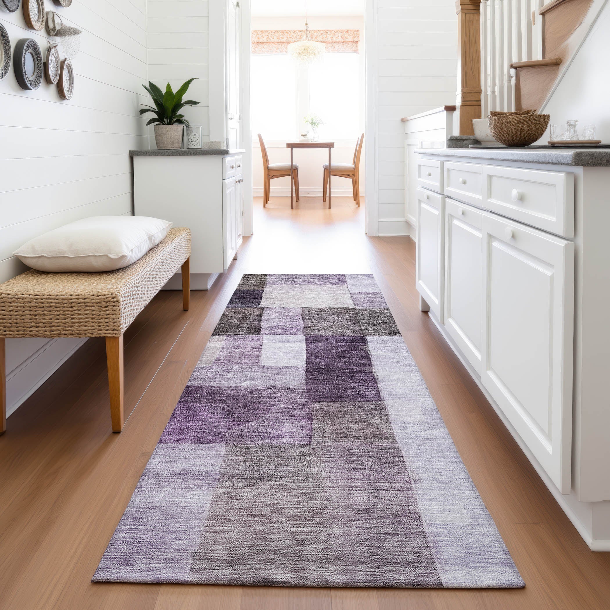 Prague Machine Washable Transitional Eggplant Purple Rug 2'3" x 7'6" #shape_Runner