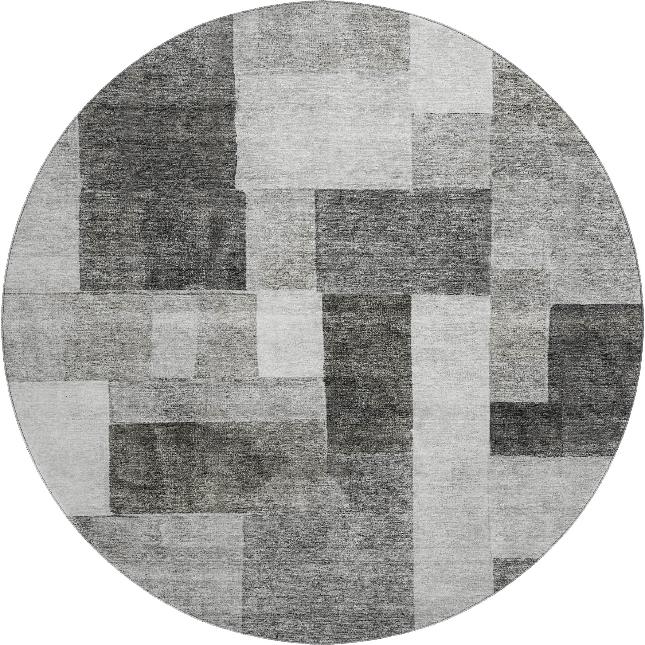 Prague Machine Washable Transitional Pewter Gray Rug 8' x 8' #shape_Round