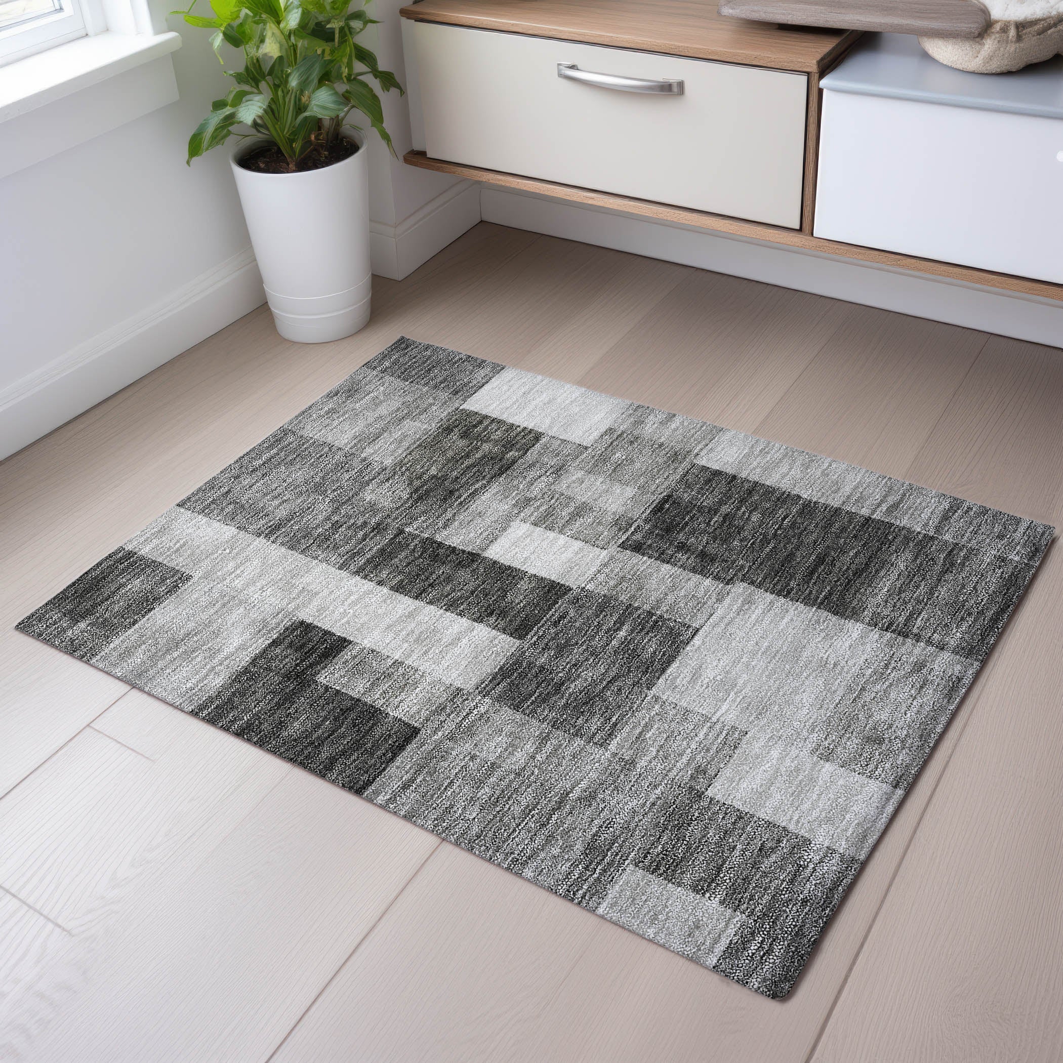 Prague Machine Washable Transitional Pewter Gray Rug 1'8" x 2'6" #shape_Rectangle
