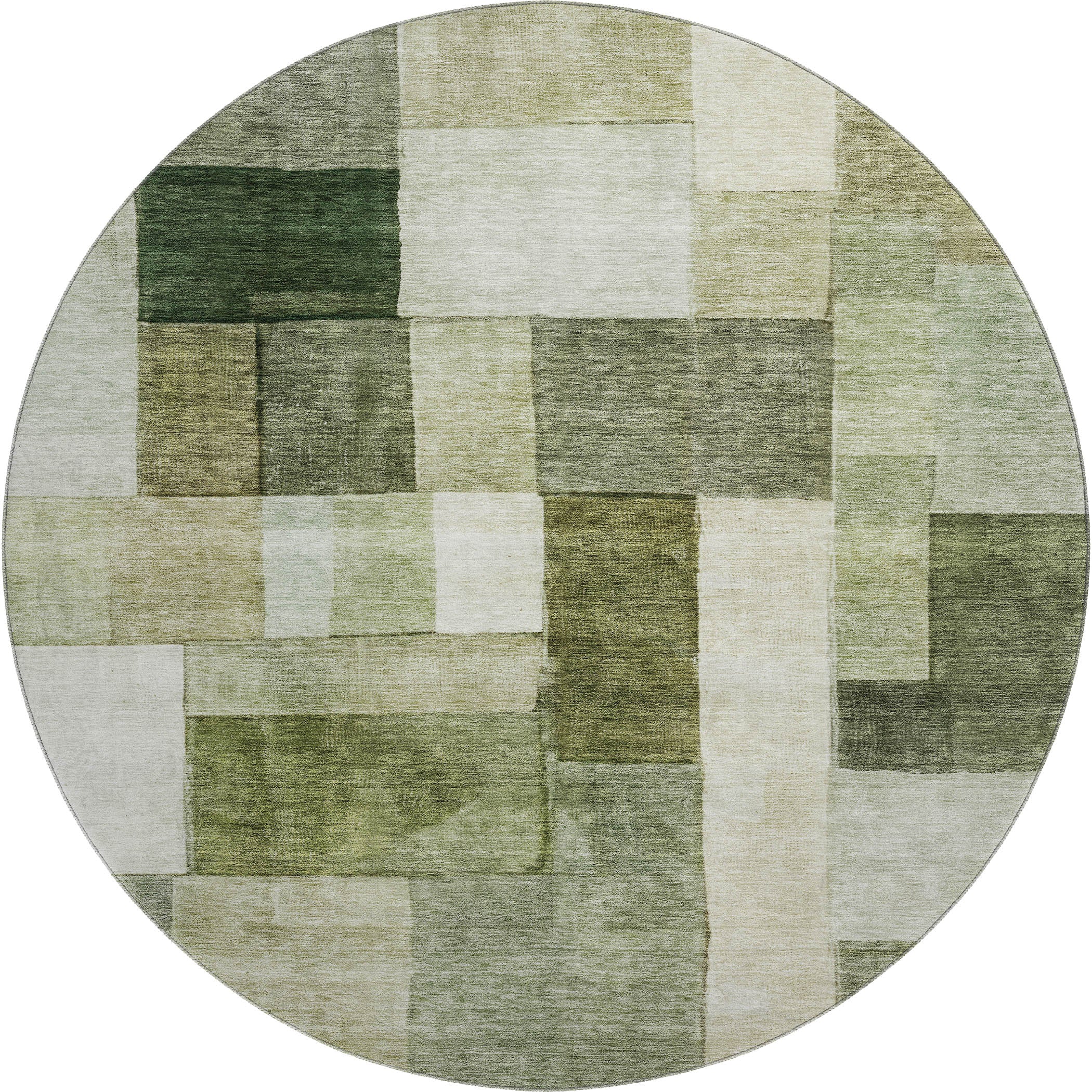 Prague Machine Washable Transitional Sage Green Rug 8' x 8' #shape_Round