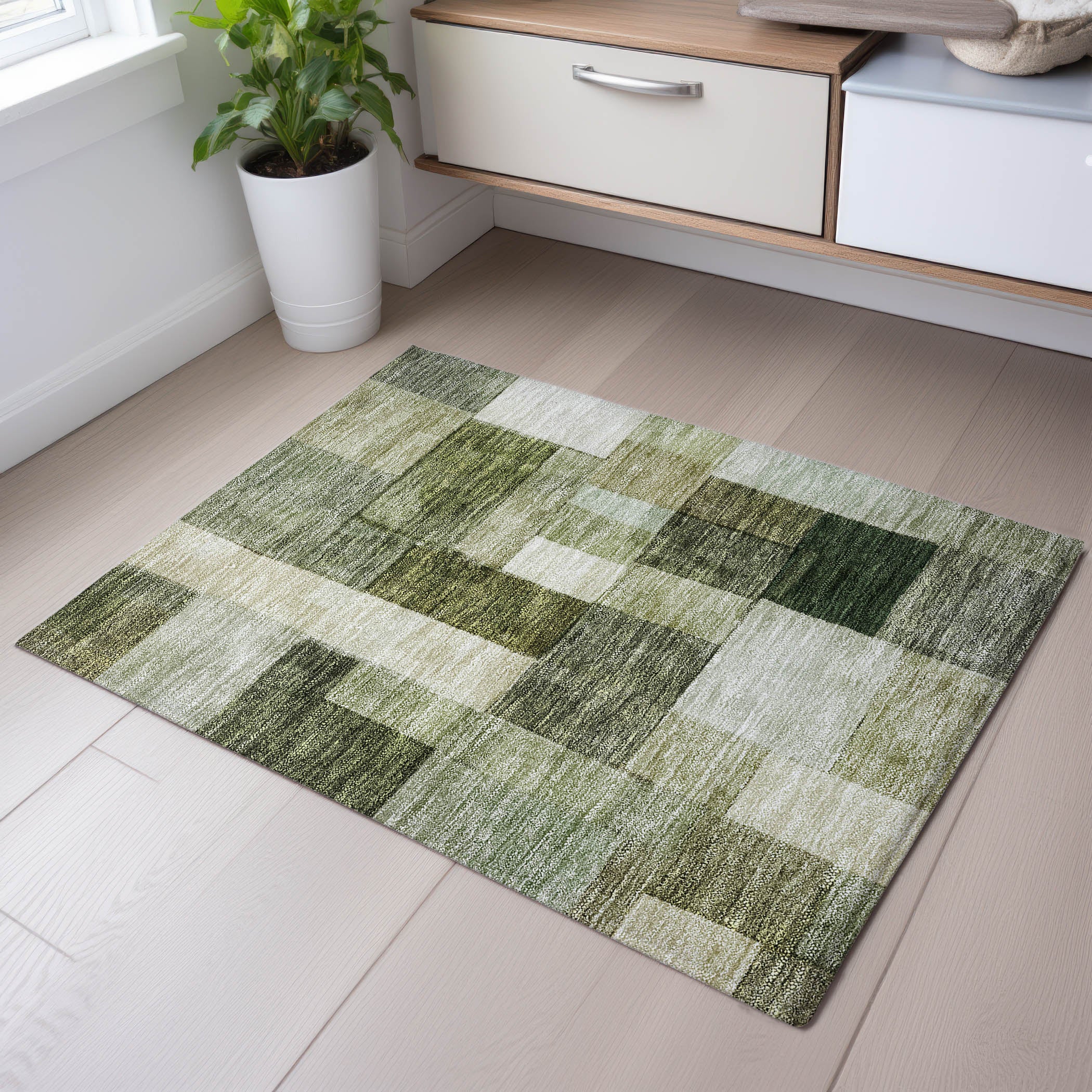 Prague Machine Washable Transitional Sage Green Rug 1'8" x 2'6" #shape_Rectangle
