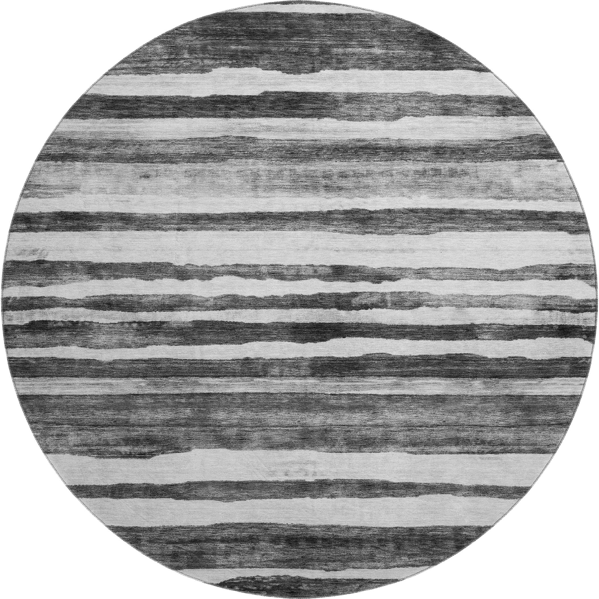 Santorini Machine Washable Transitional Charcoal Gray Rug 8' x 8' #shape_Round