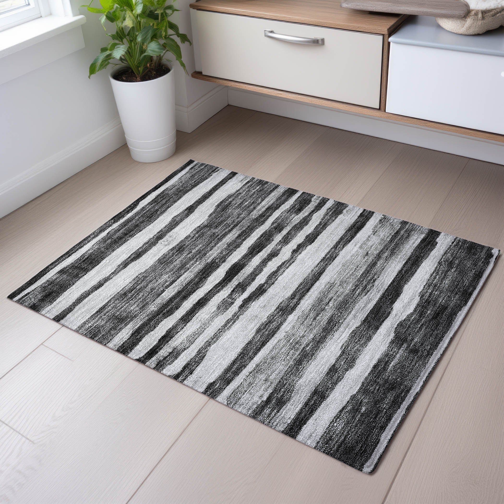 Santorini Machine Washable Transitional Charcoal Gray Rug 1'8" x 2'6" #shape_Rectangle