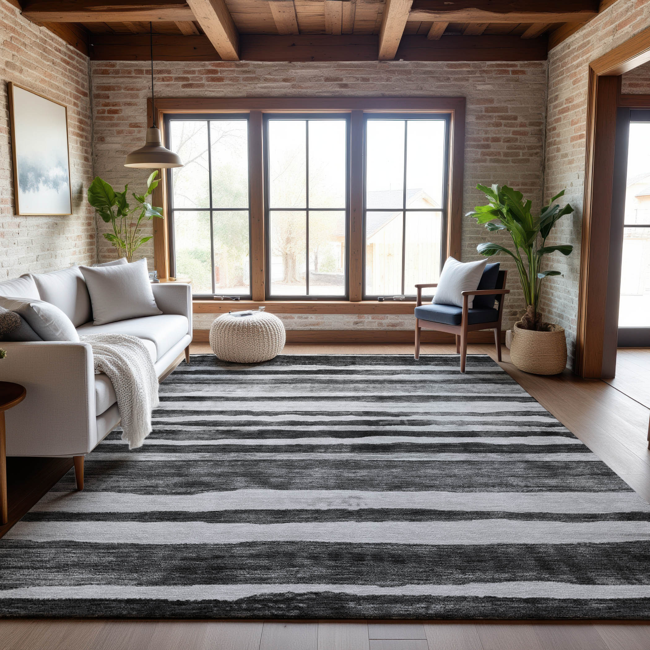 Santorini Machine Washable Transitional Charcoal Gray Rug 2'6" x 3'10" #shape_Rectangle