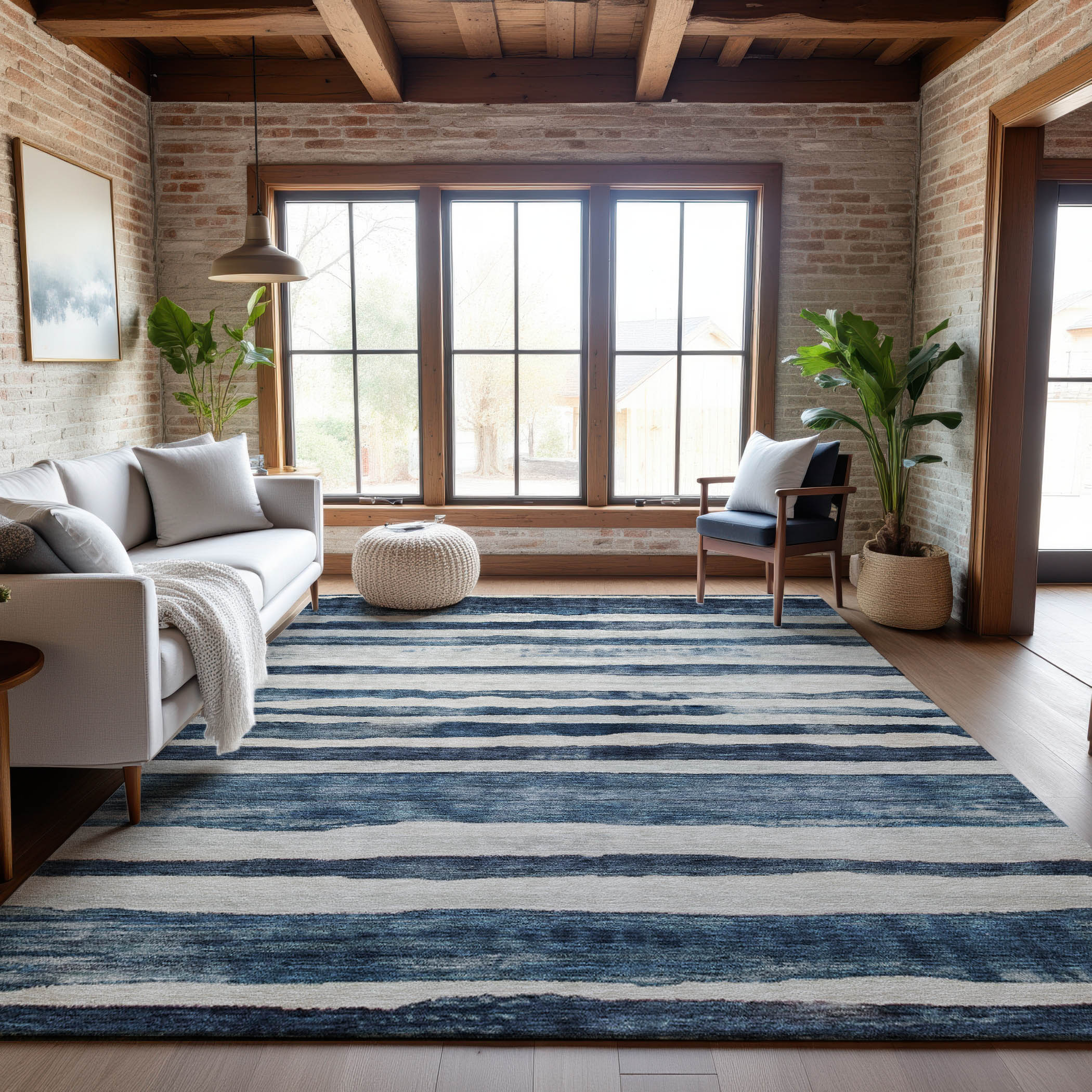 Santorini Machine Washable Transitional Denim Blue Rug 2'6" x 3'10" #shape_Rectangle