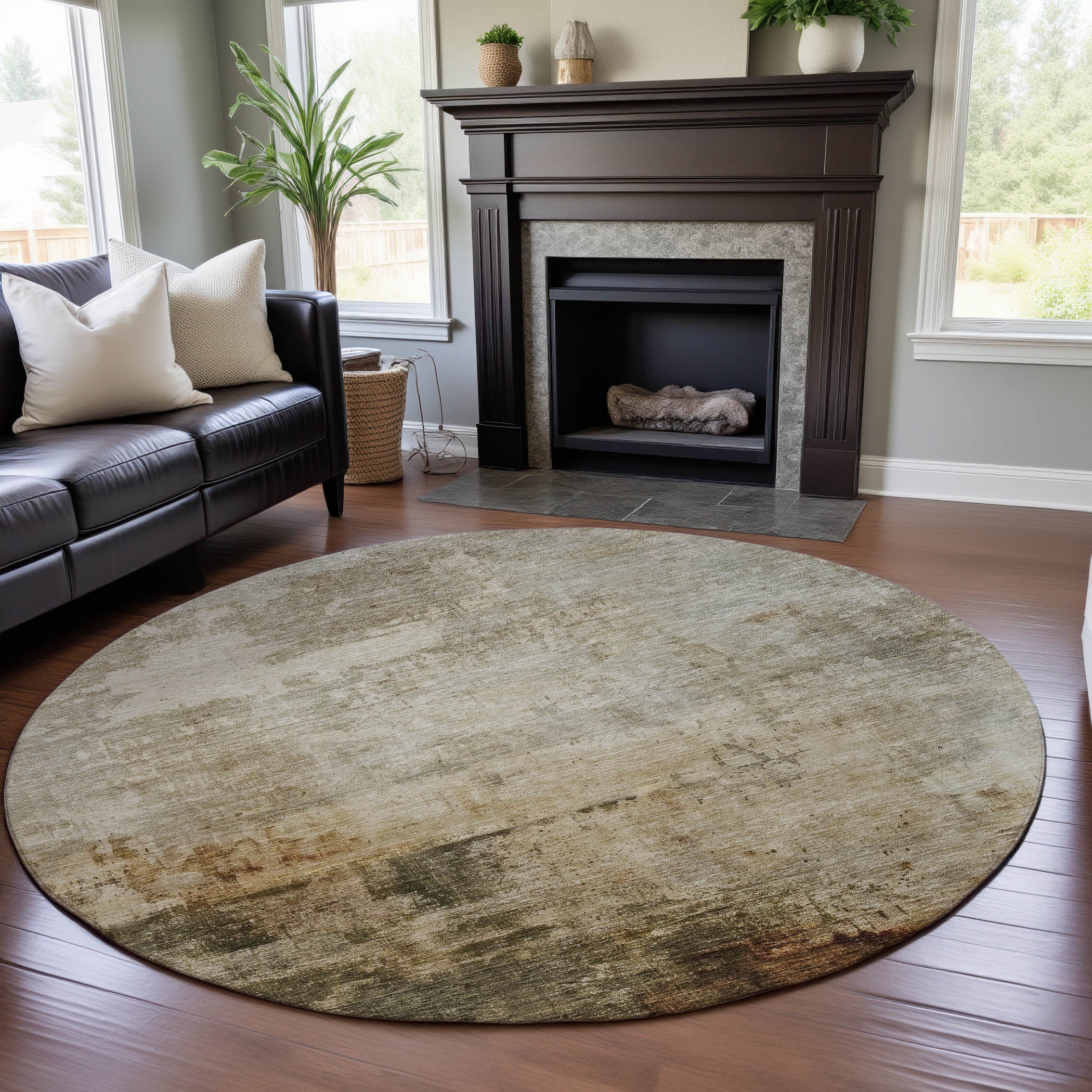 Lucerne Machine Washable Transitional Linen Ivory Rug 8' x 8' #shape_Round