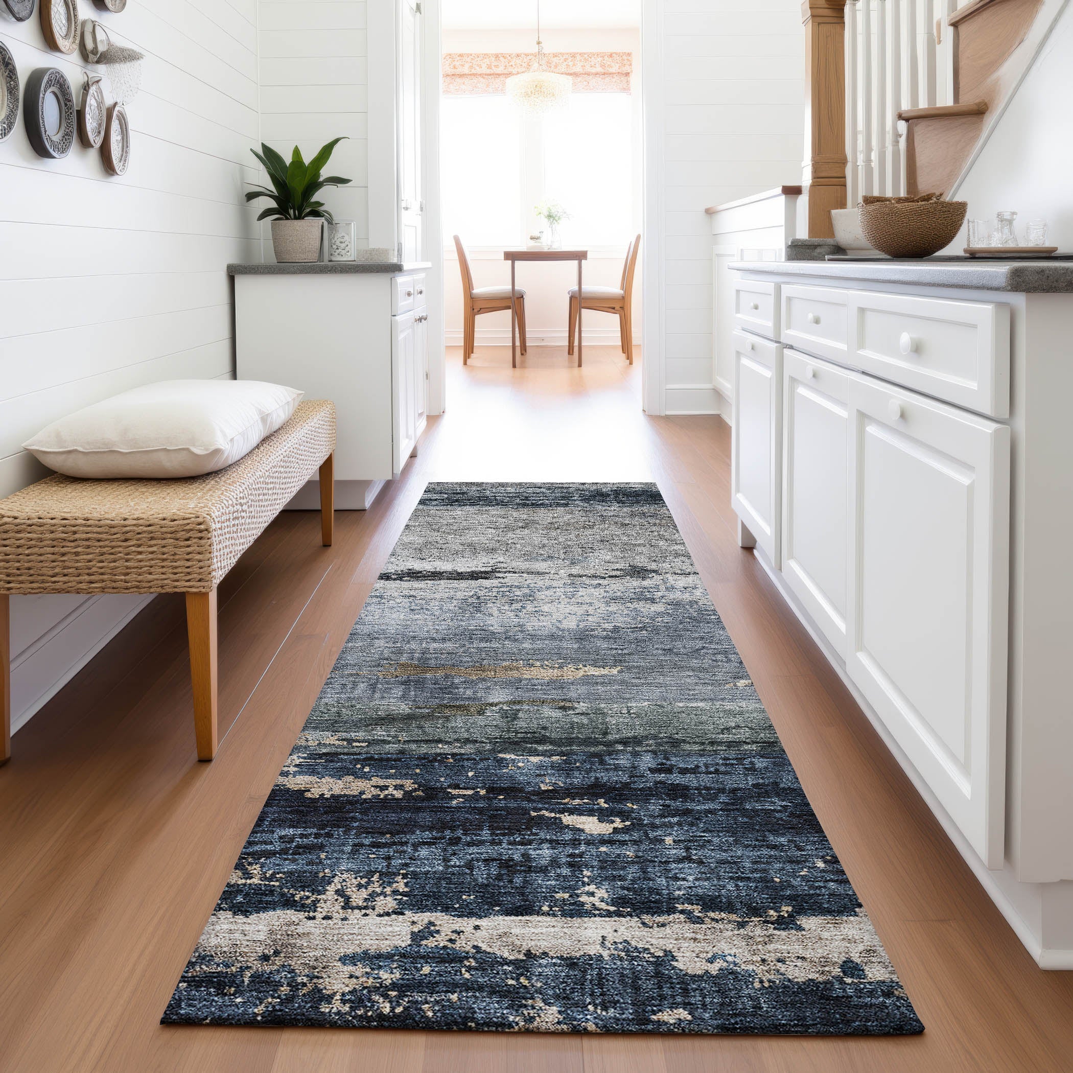 Reykjavik Machine Washable Transitional Navy Blue Rug 2'3" x 7'6" #shape_Runner