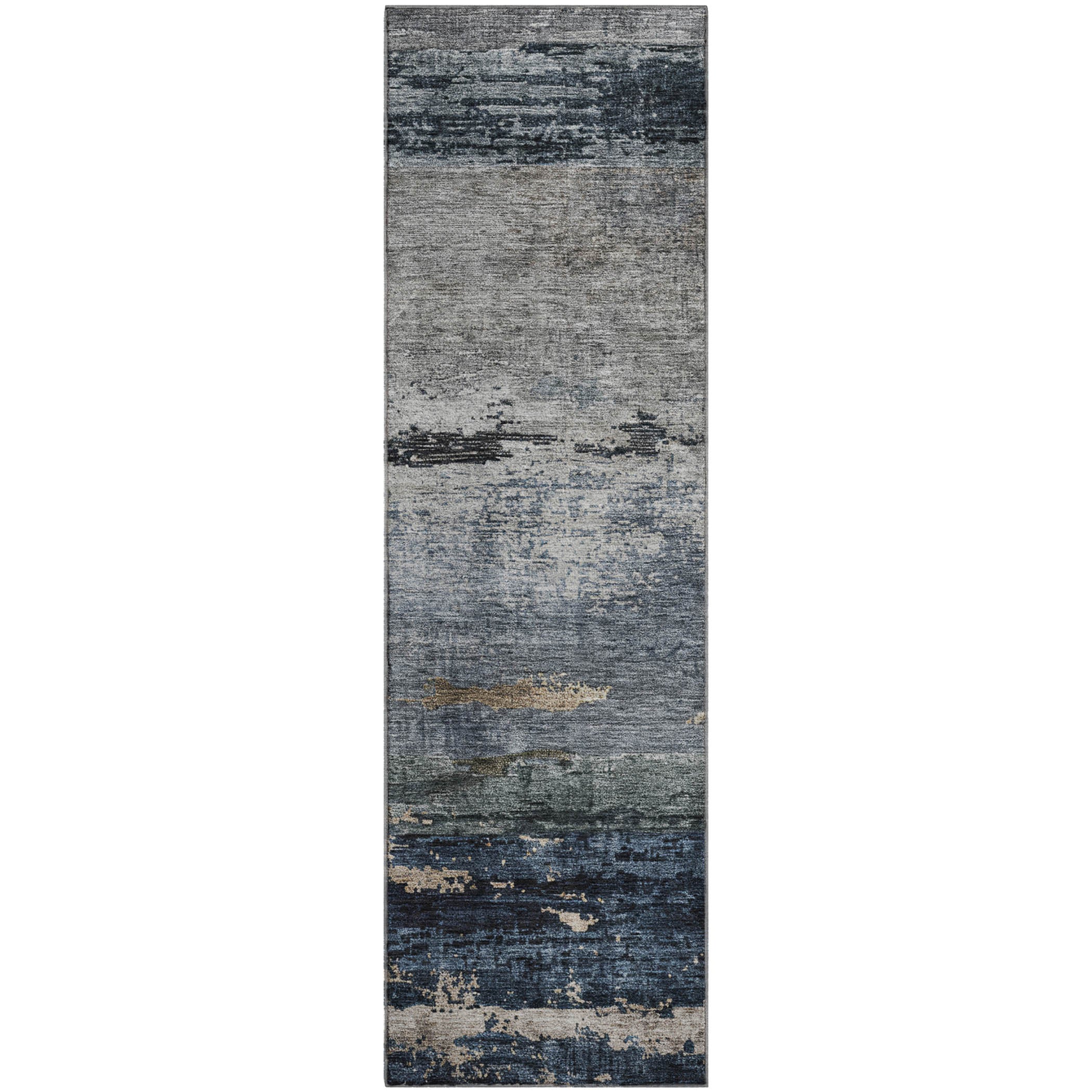 Reykjavik Machine Washable Transitional Navy Blue Rug 2'3" x 7'6" #shape_Runner
