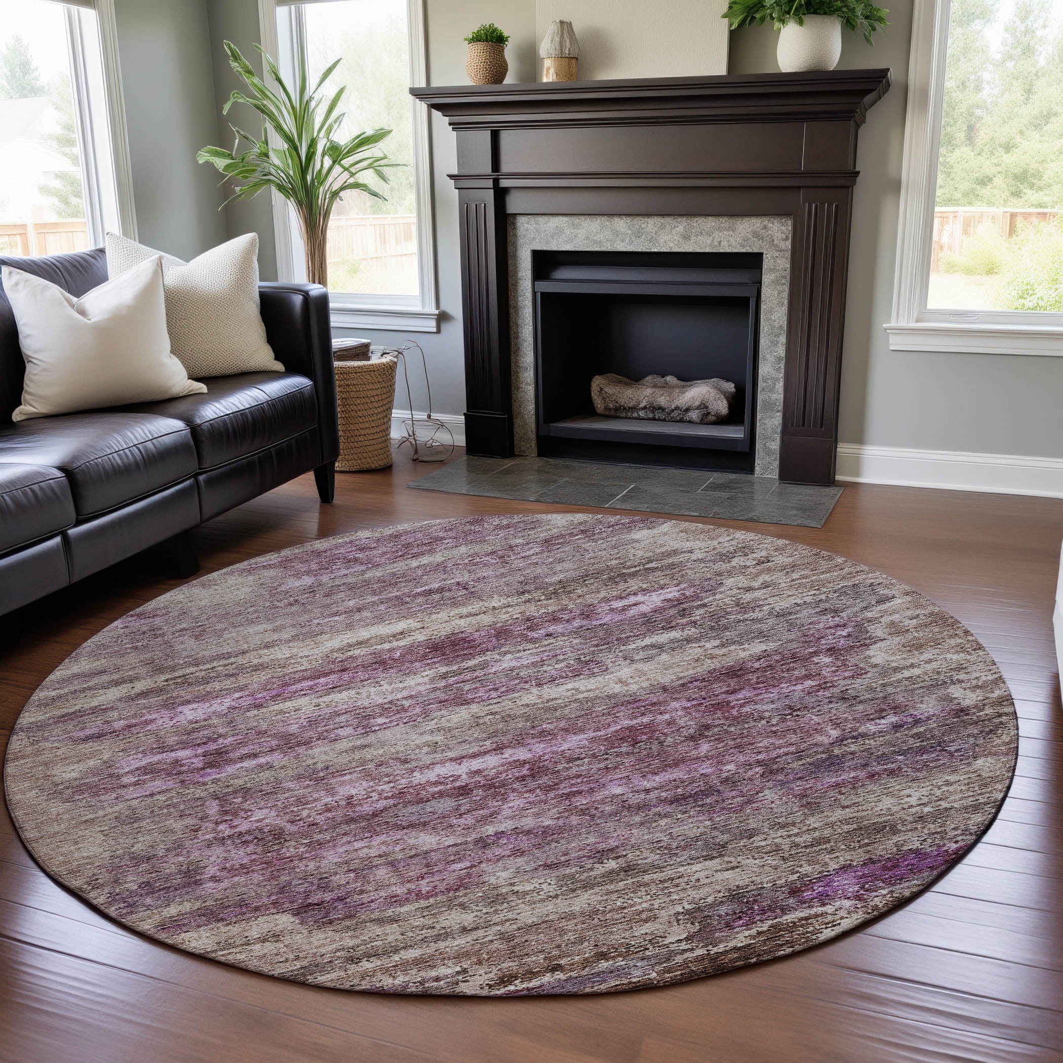 Valletta Machine Washable Transitional Blush Pink Rug 8' x 8' #shape_Round