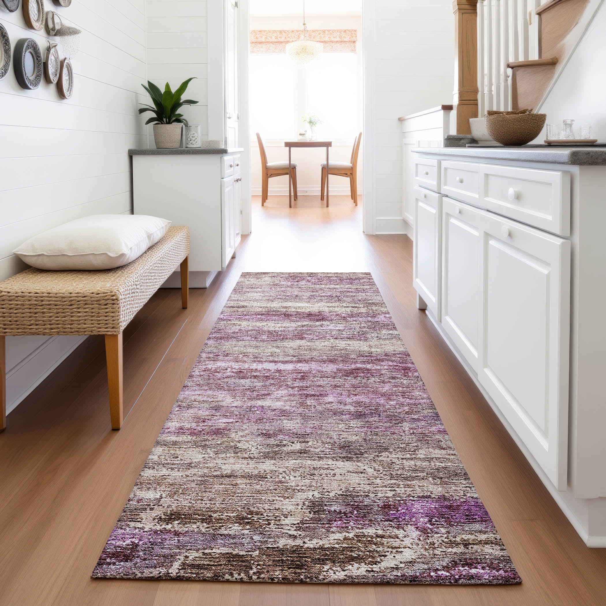 Valletta Machine Washable Transitional Blush Pink Rug 2'3" x 7'6" #shape_Runner