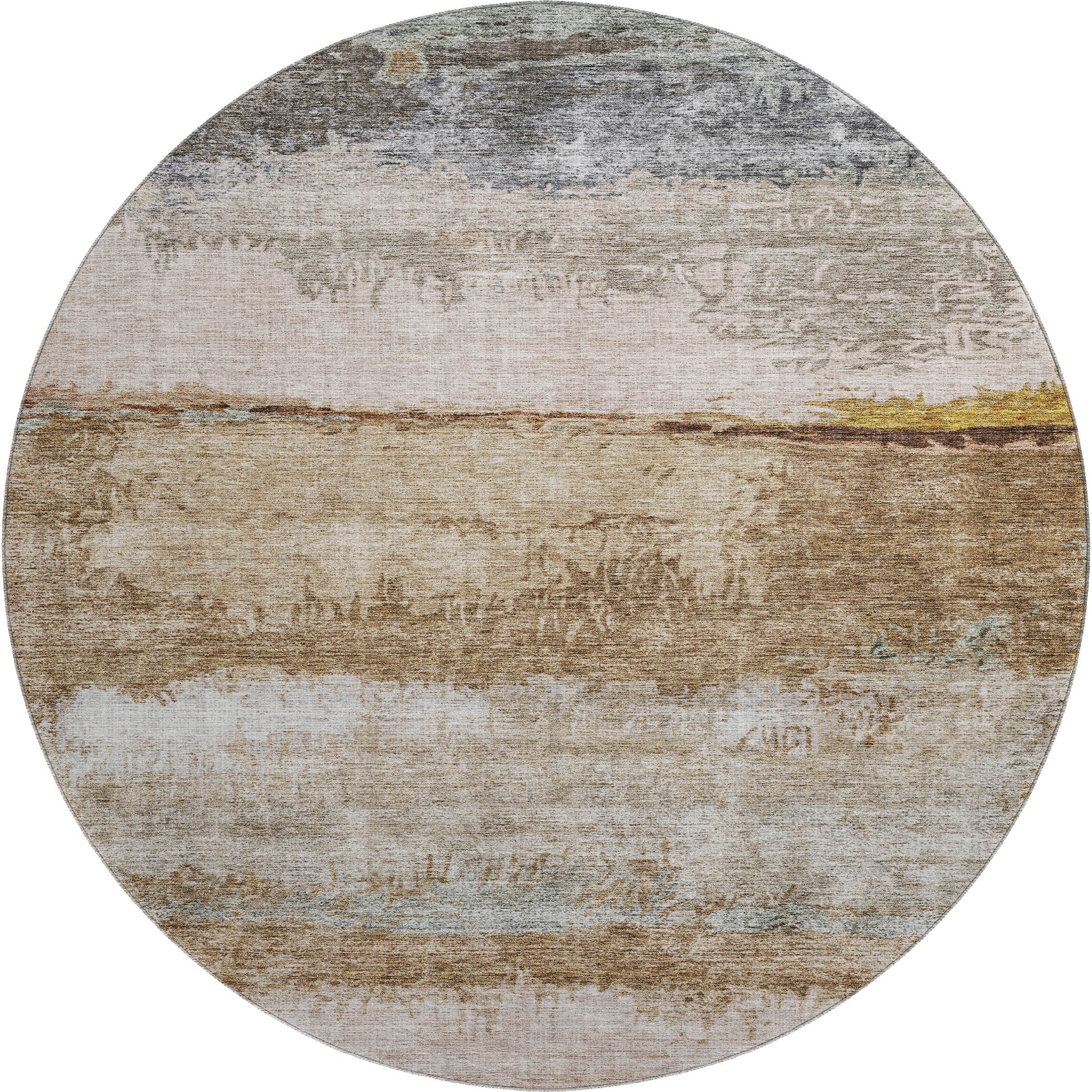 Santorini Machine Washable Transitional Beige Brown Rug 8' x 8' #shape_Round