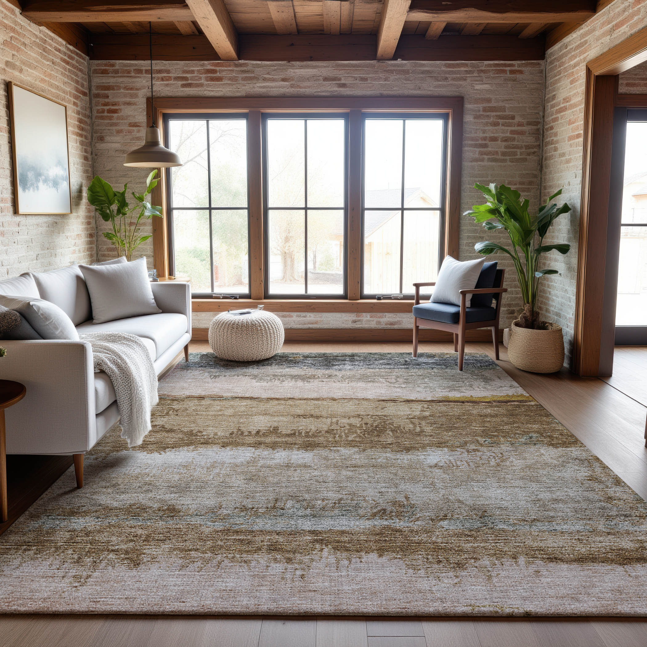 Santorini Machine Washable Transitional Beige Brown Rug 2'6" x 3'10" #shape_Rectangle