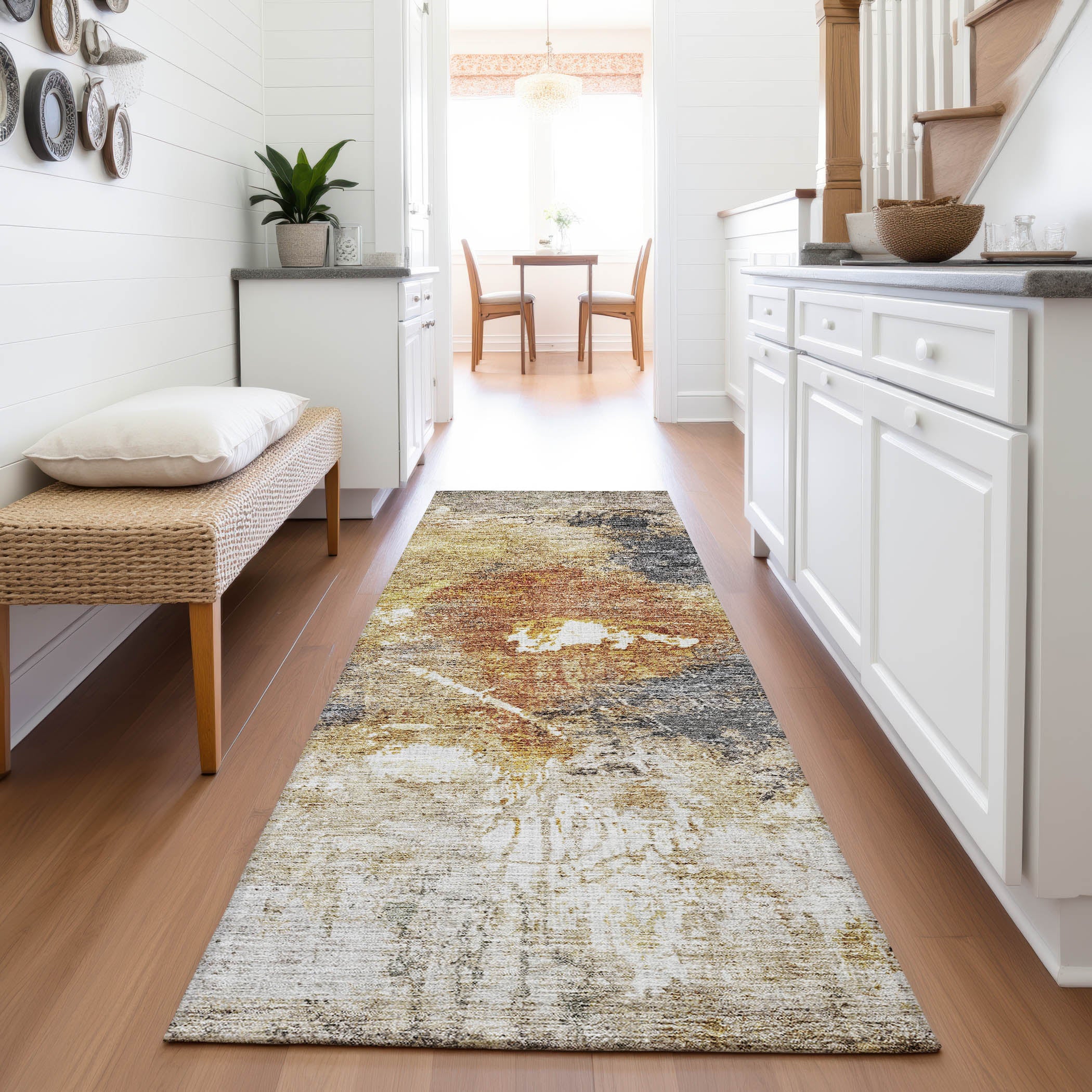 Tbilisi Machine Washable Transitional Taupe Brown Rug 2'3" x 7'6" #shape_Runner