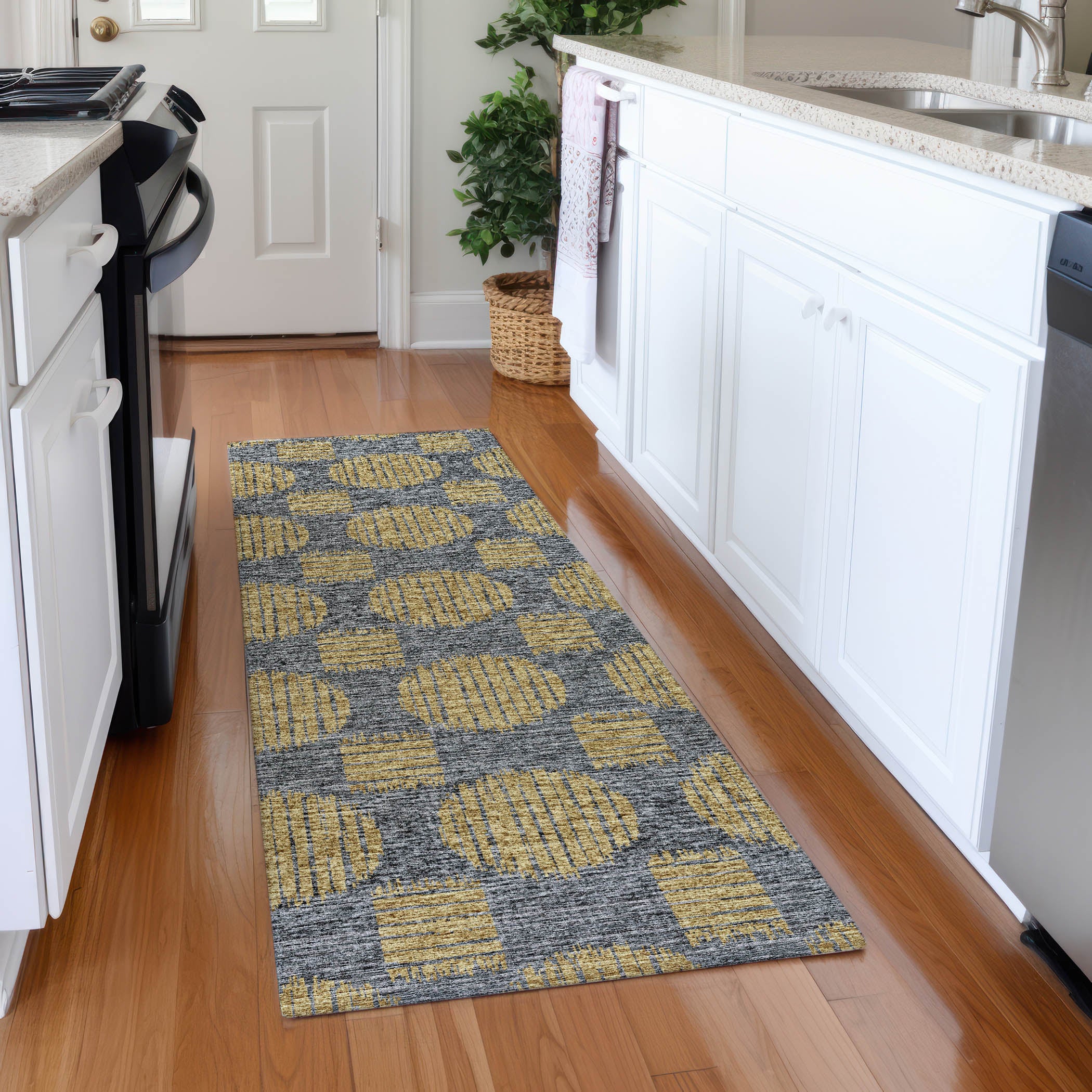 Bergen Machine Washable Transitional Gilded Yellow Rug 2'3" x 7'6" #shape_Runner