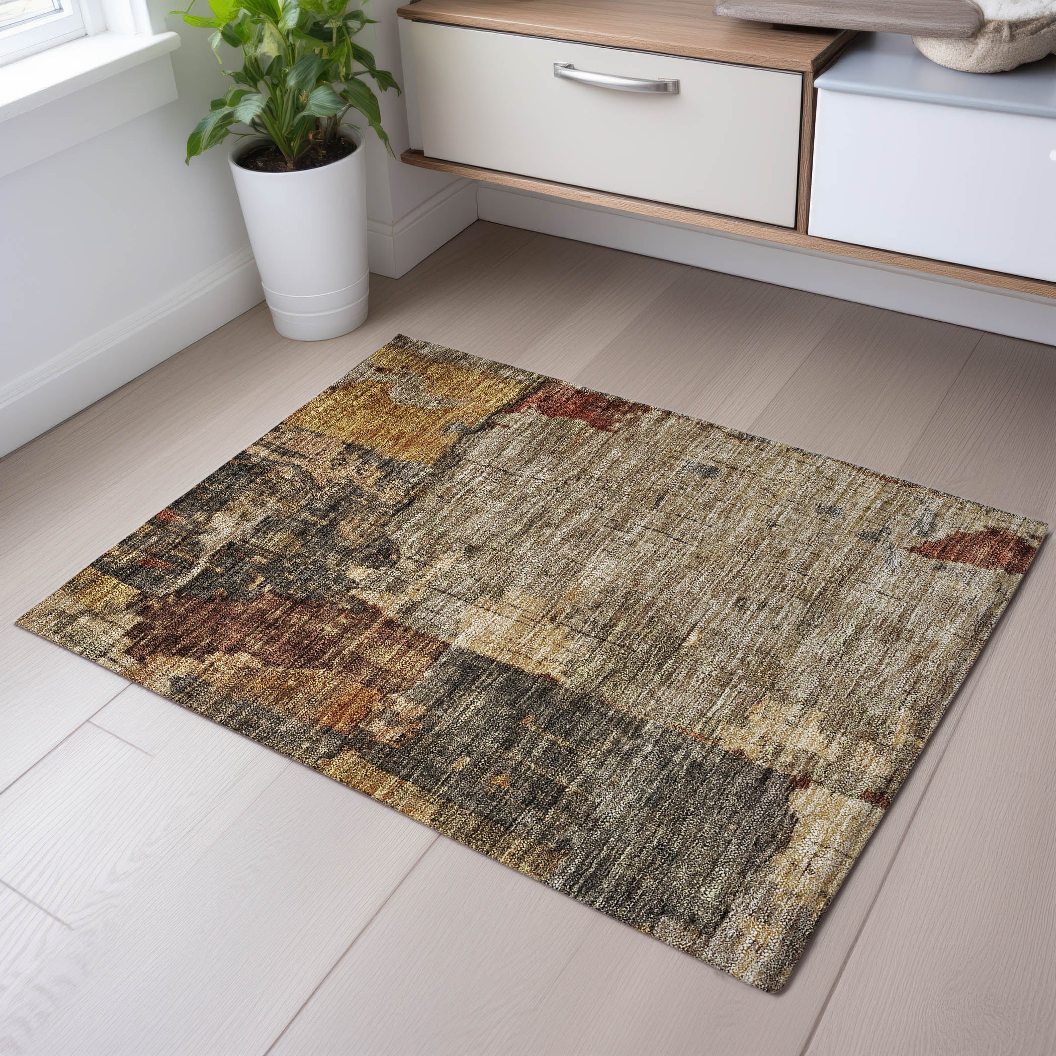 Kathmandu Machine Washable Transitional Khaki Brown Rug 1'8" x 2'6" #shape_Rectangle
