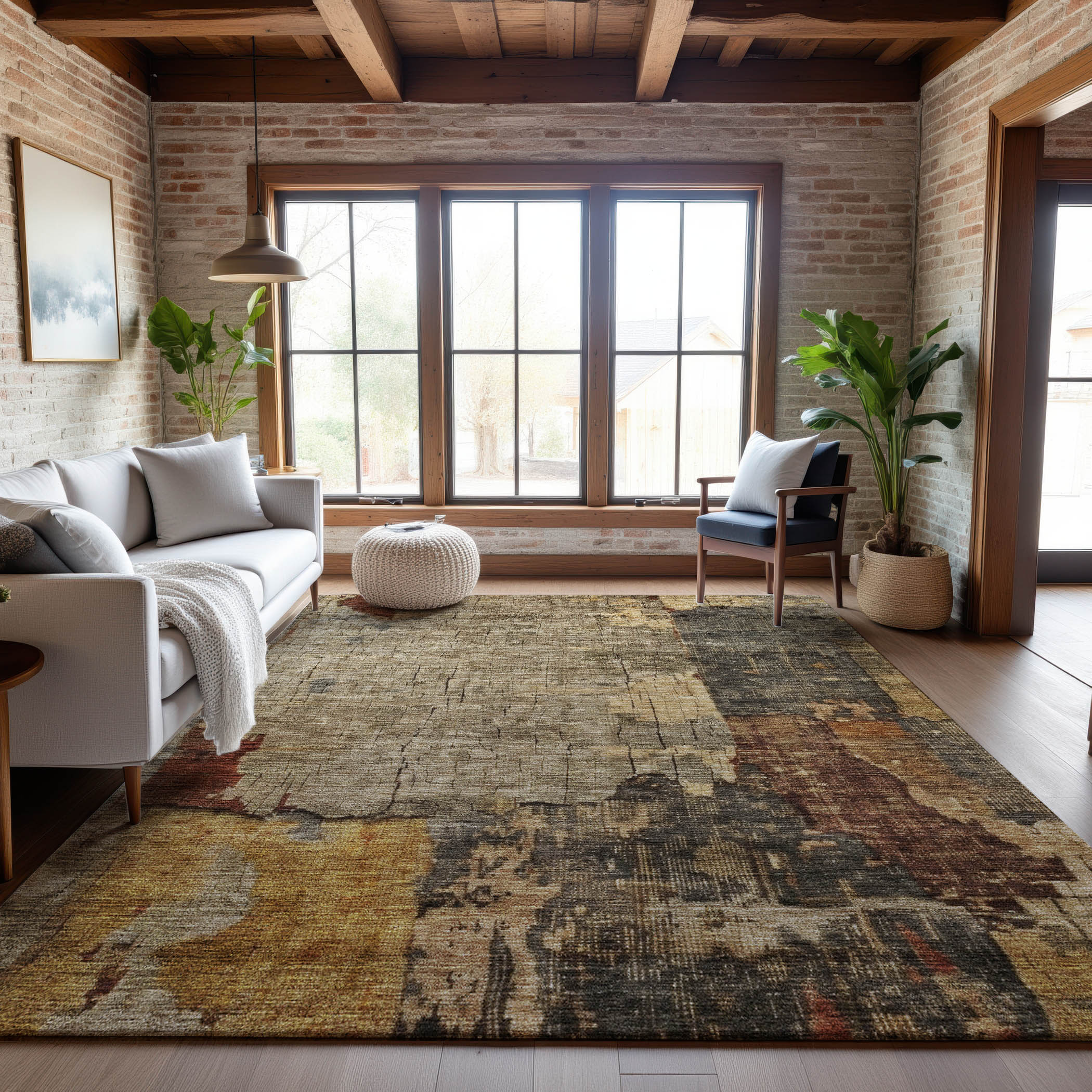 Kathmandu Machine Washable Transitional Khaki Brown Rug 2'6" x 3'10" #shape_Rectangle