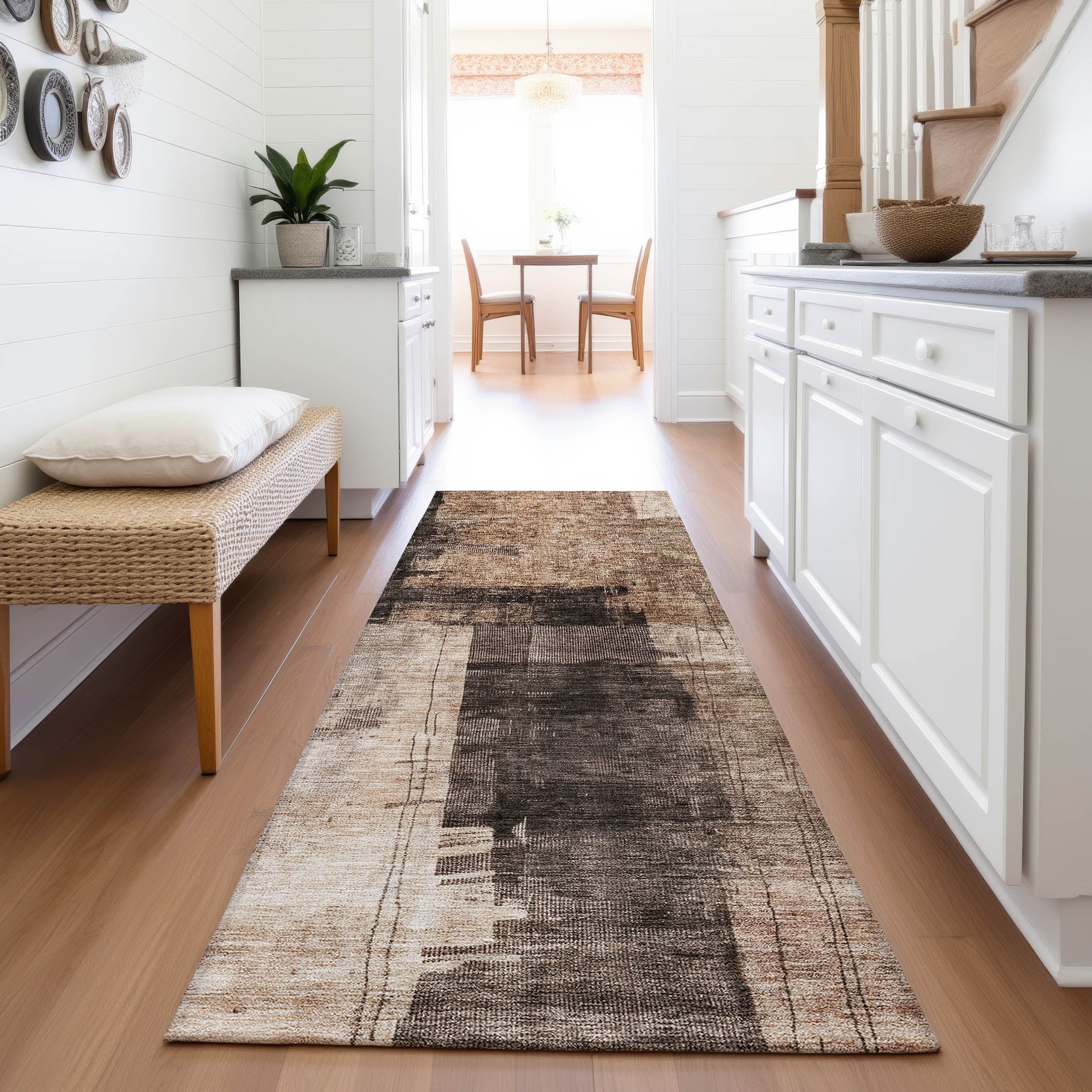 Hoi An Machine Washable Transitional Brown Rug 2'3" x 7'6" #shape_Runner