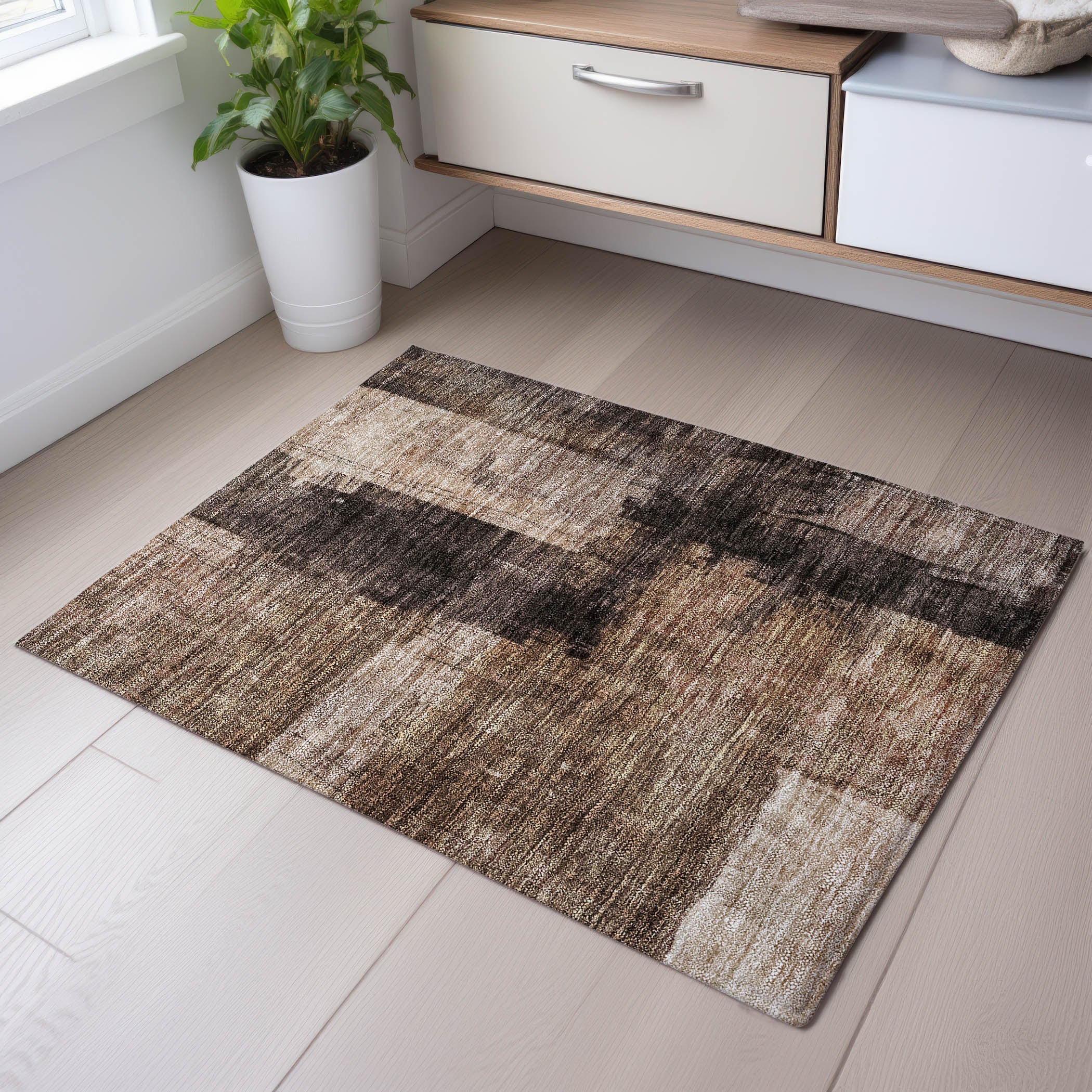 Hoi An Machine Washable Transitional Brown Rug 1'8" x 2'6" #shape_Rectangle