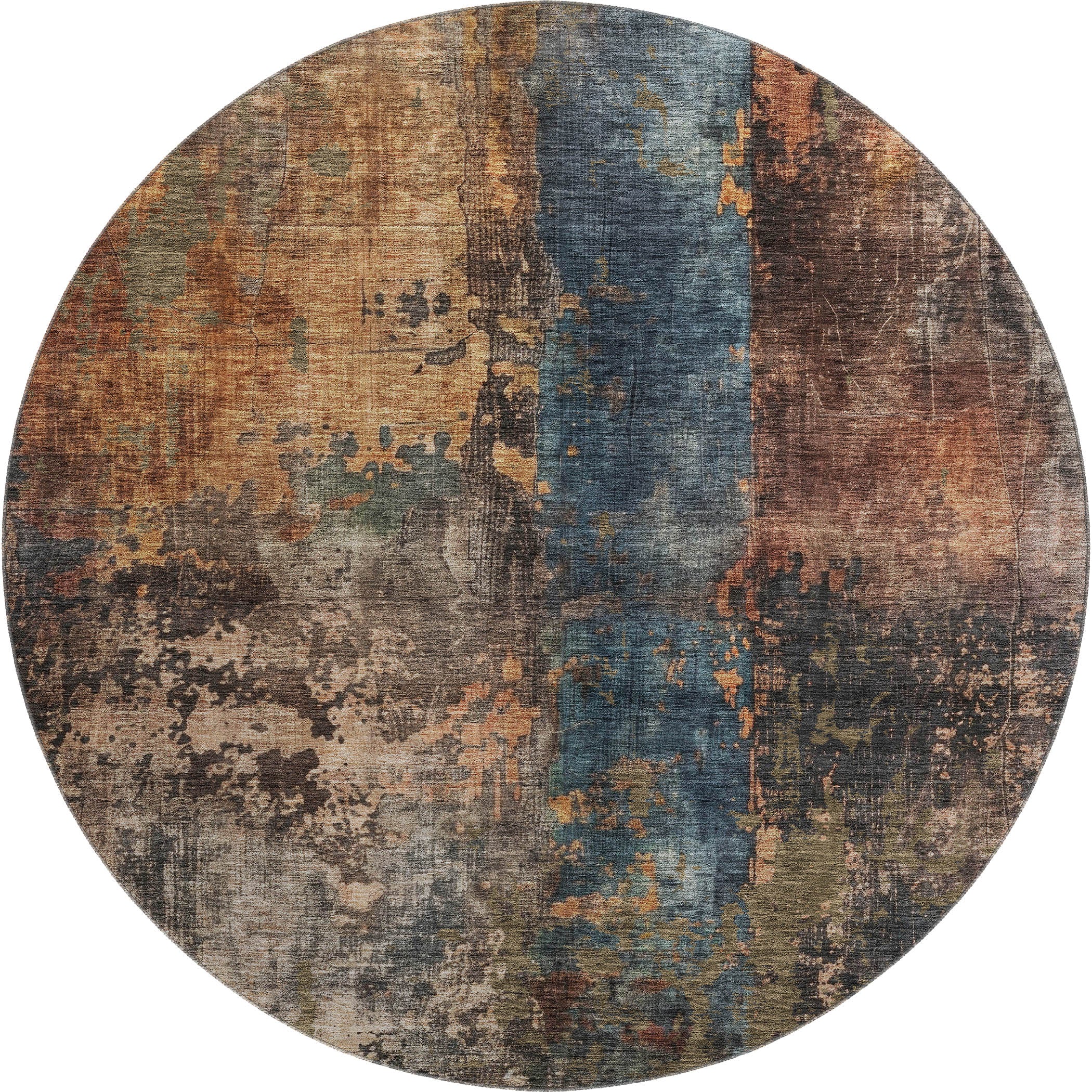 Cairo Machine Washable Transitional Blue Rug 8' x 8' #shape_Round
