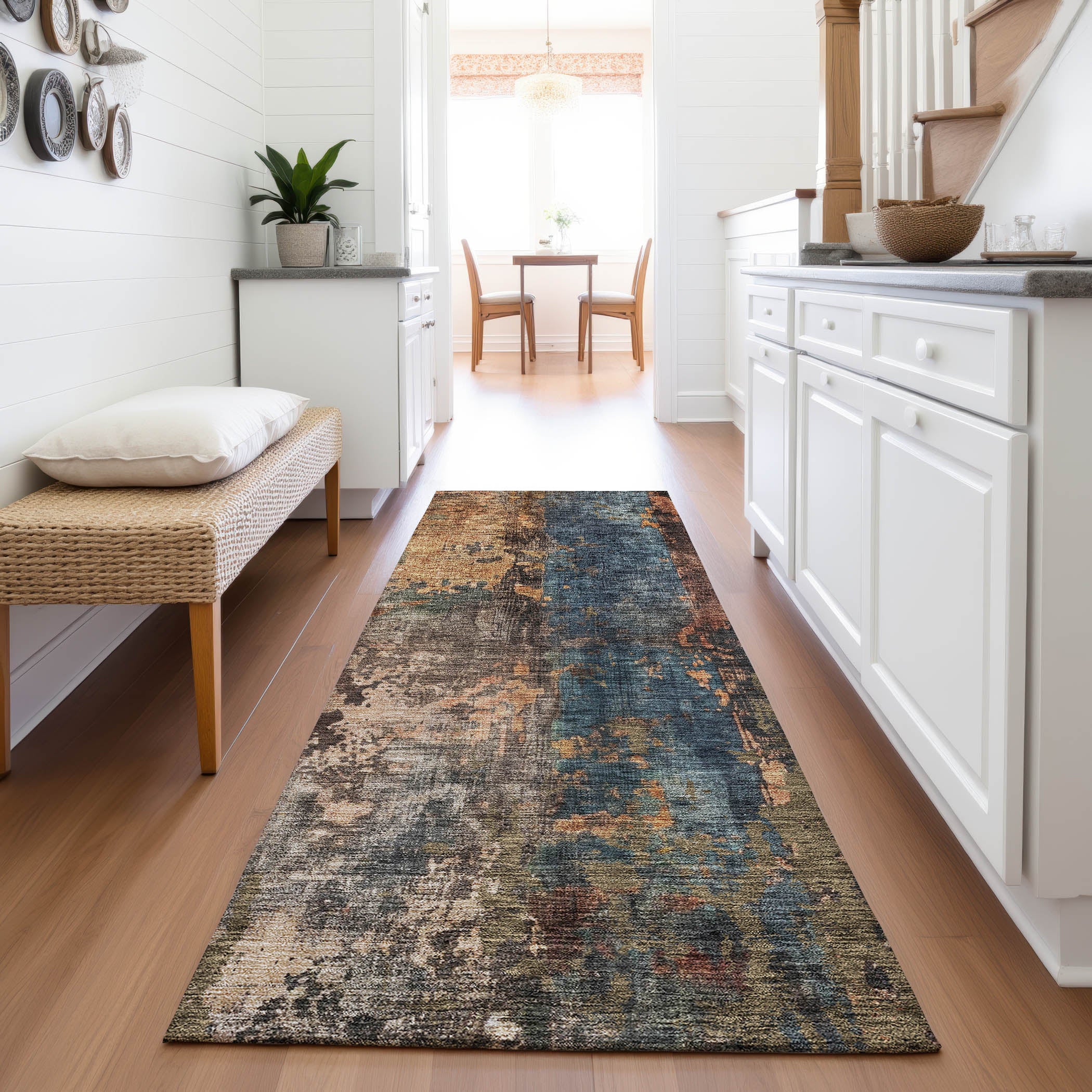 Cairo Machine Washable Transitional Blue Rug 2'3" x 7'6" #shape_Runner