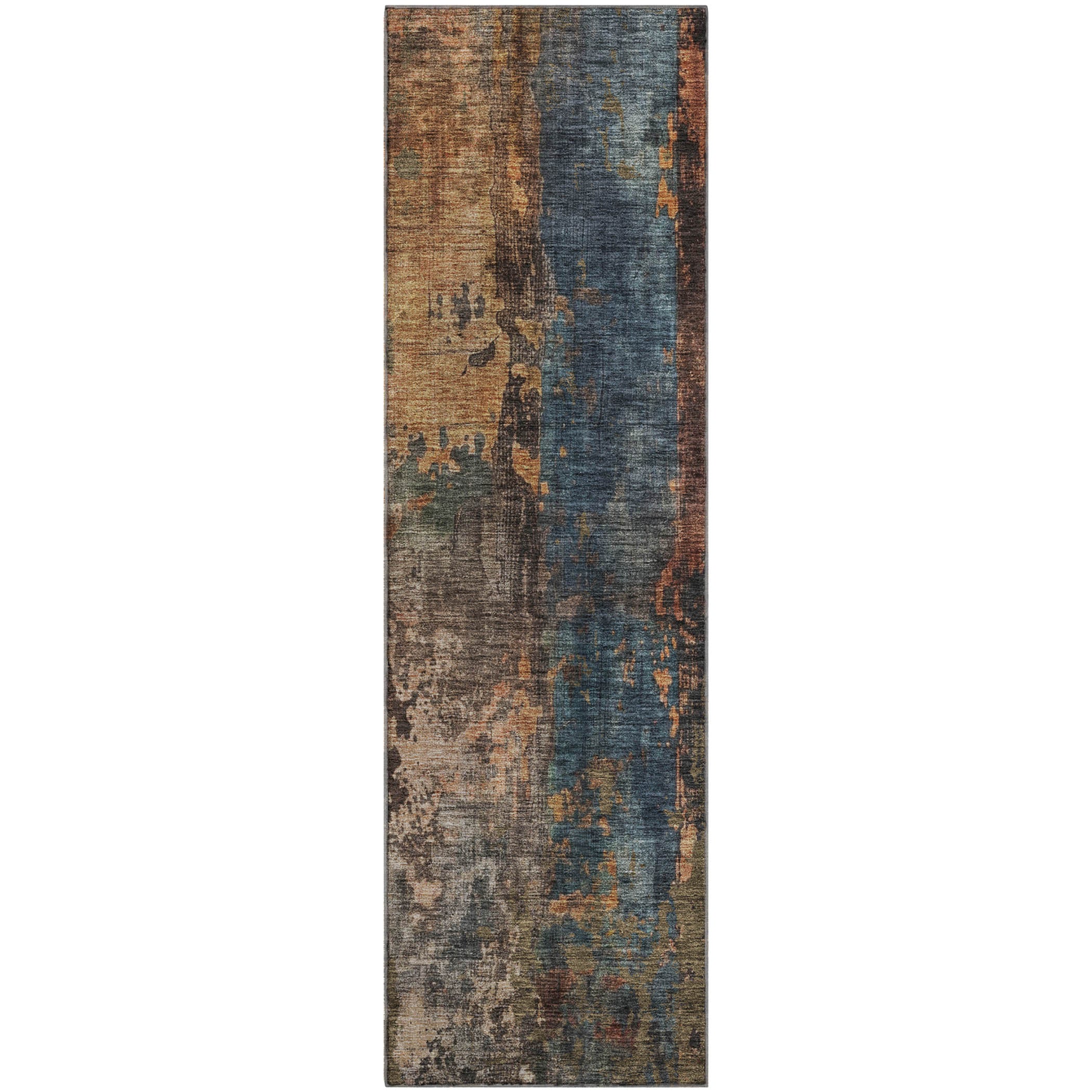 Cairo Machine Washable Transitional Blue Rug 2'3" x 7'6" #shape_Runner
