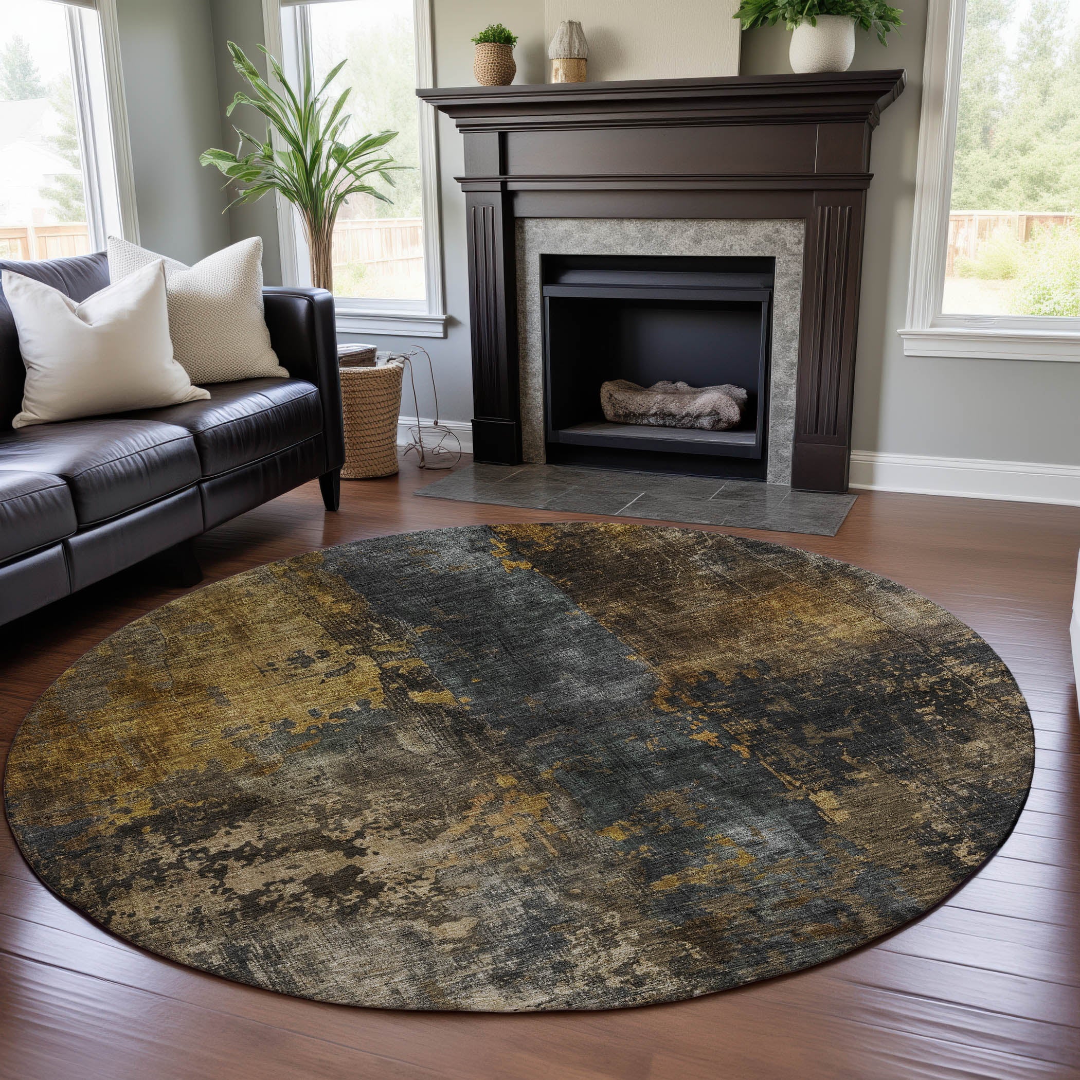 Cairo Machine Washable Transitional Gray Rug 8' x 8' #shape_Round