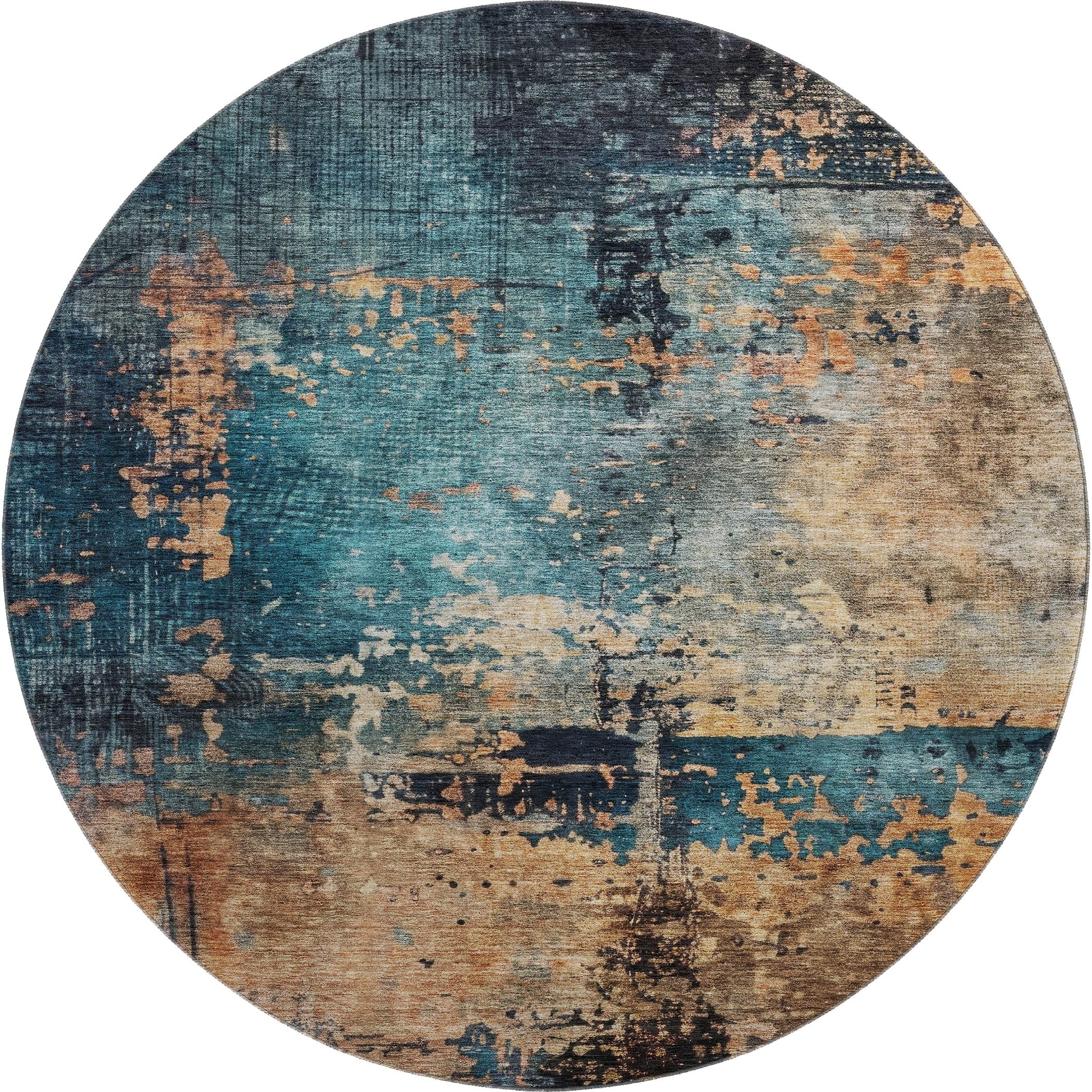 Vienna Machine Washable Transitional Teal Rug 8' x 8' #shape_Round