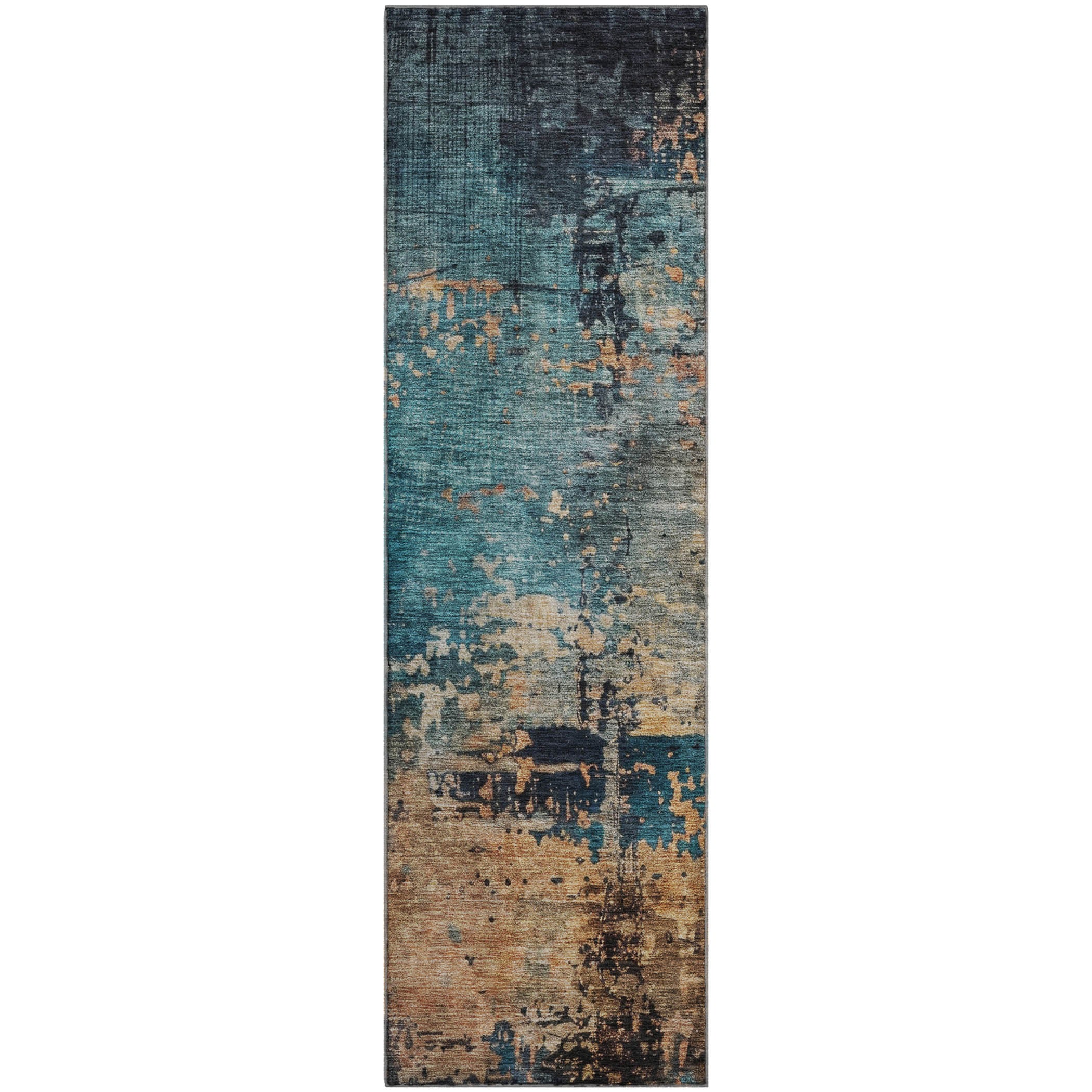 Vienna Machine Washable Transitional Teal Rug 2'3" x 7'6" #shape_Runner
