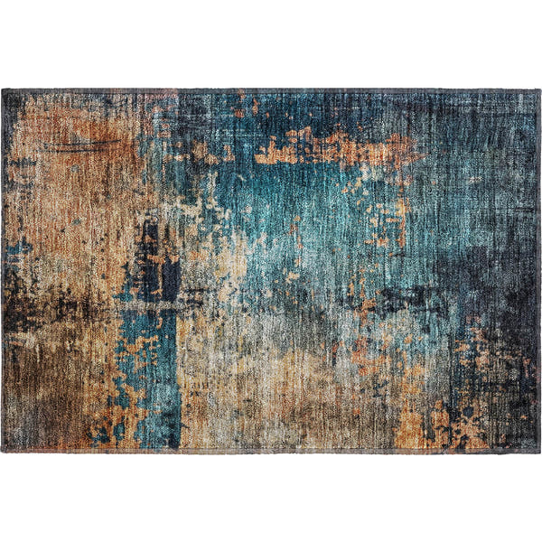 Vienna Machine Washable Transitional Teal Rug 1'8" x 2'6"