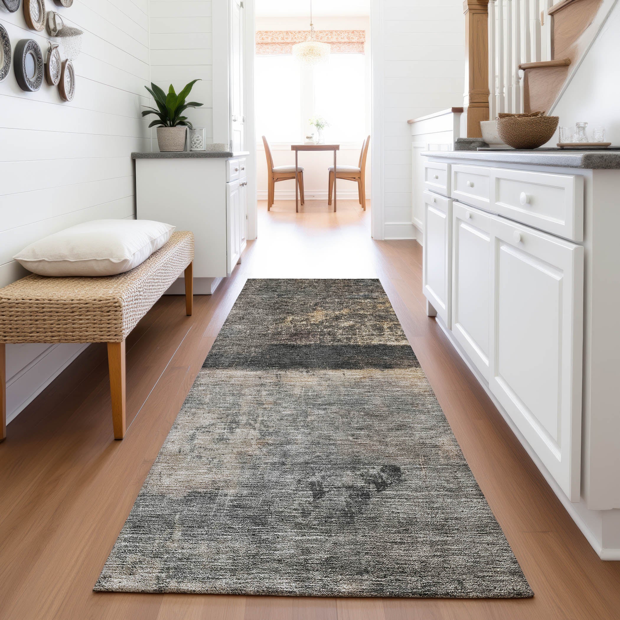 Reykjavik Machine Washable Transitional Coffee Brown Rug 2'3" x 7'6" #shape_Runner