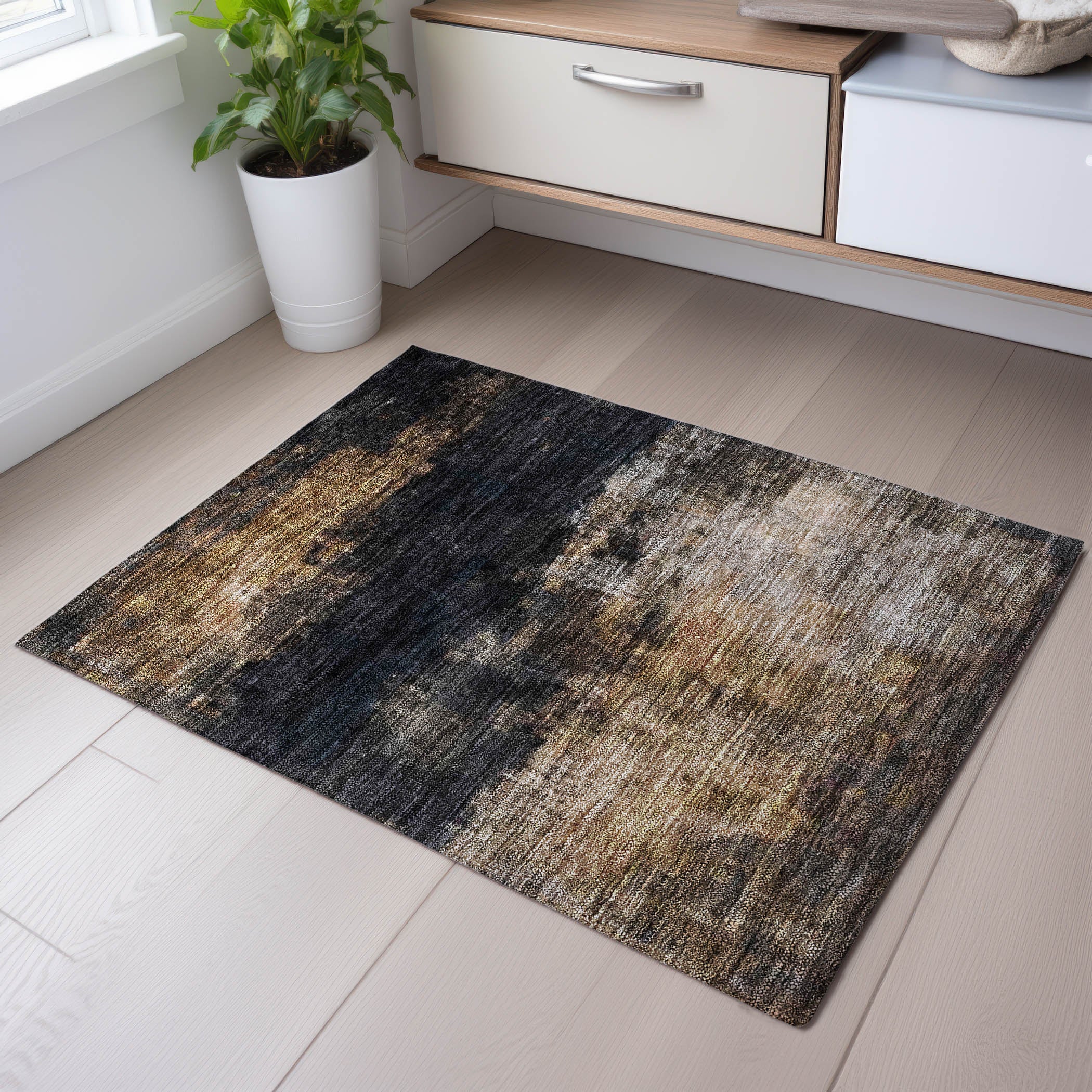 Tallinn Machine Washable Transitional Charcoal Gray Rug 1'8" x 2'6" #shape_Rectangle