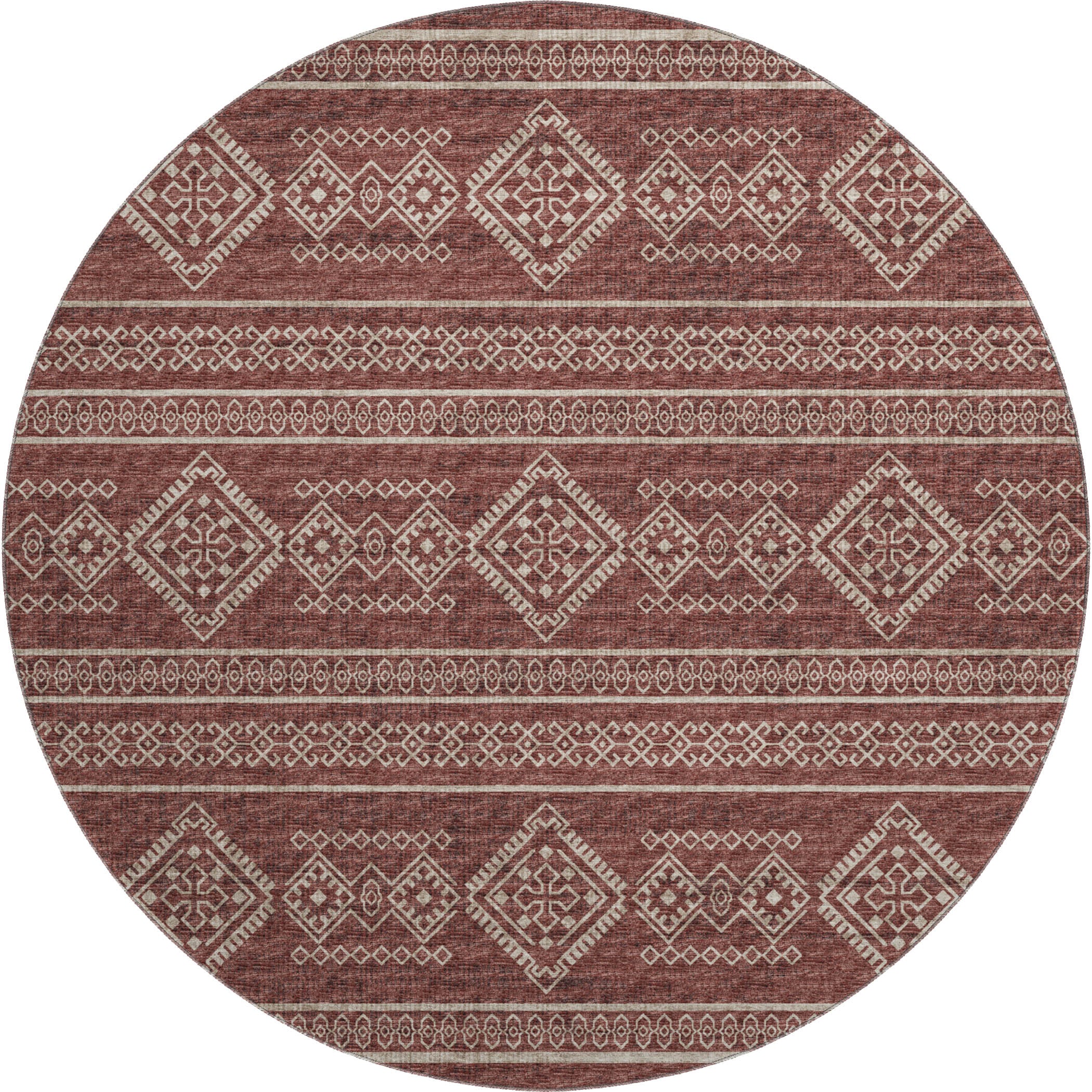 Nairobi Machine Washable Transitional Canyon Red Rug 8' x 8' #shape_Round