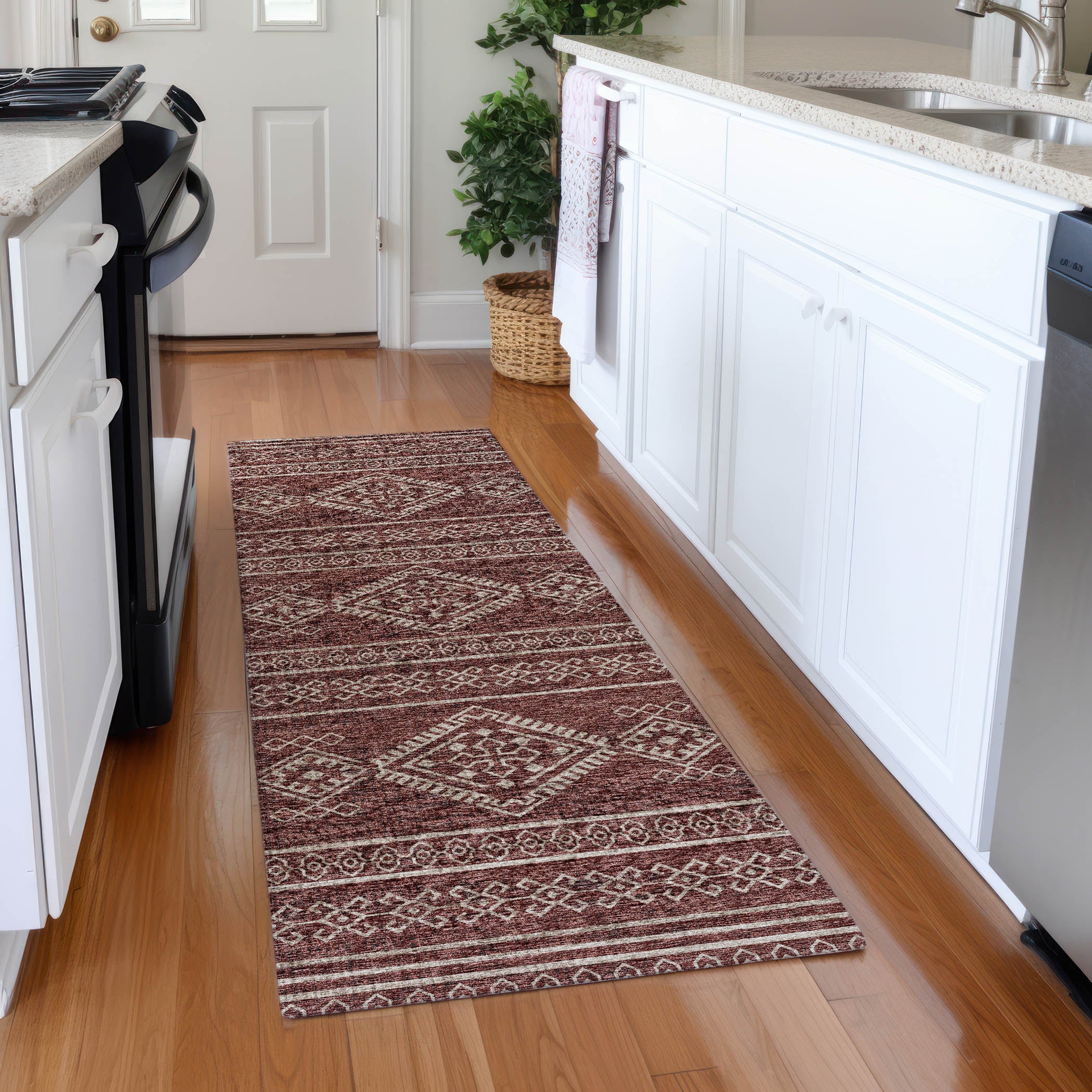 Nairobi Machine Washable Transitional Canyon Red Rug 2'3" x 7'6" #shape_Runner