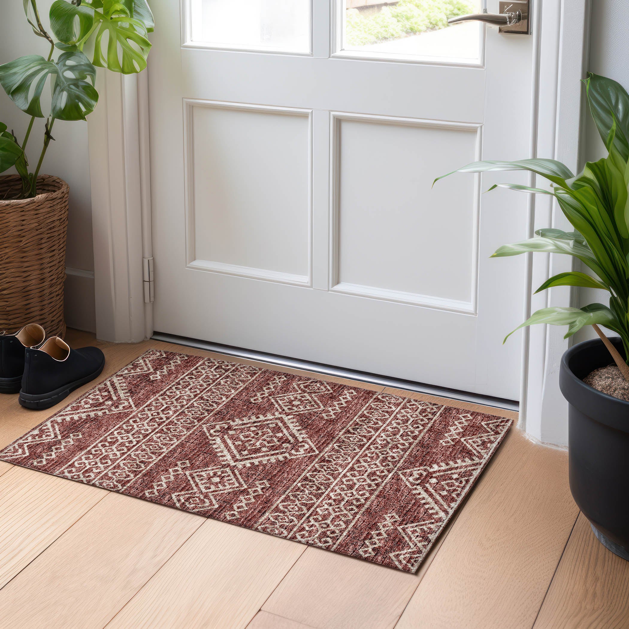 Nairobi Machine Washable Transitional Canyon Red Rug 1'8" x 2'6" #shape_Rectangle