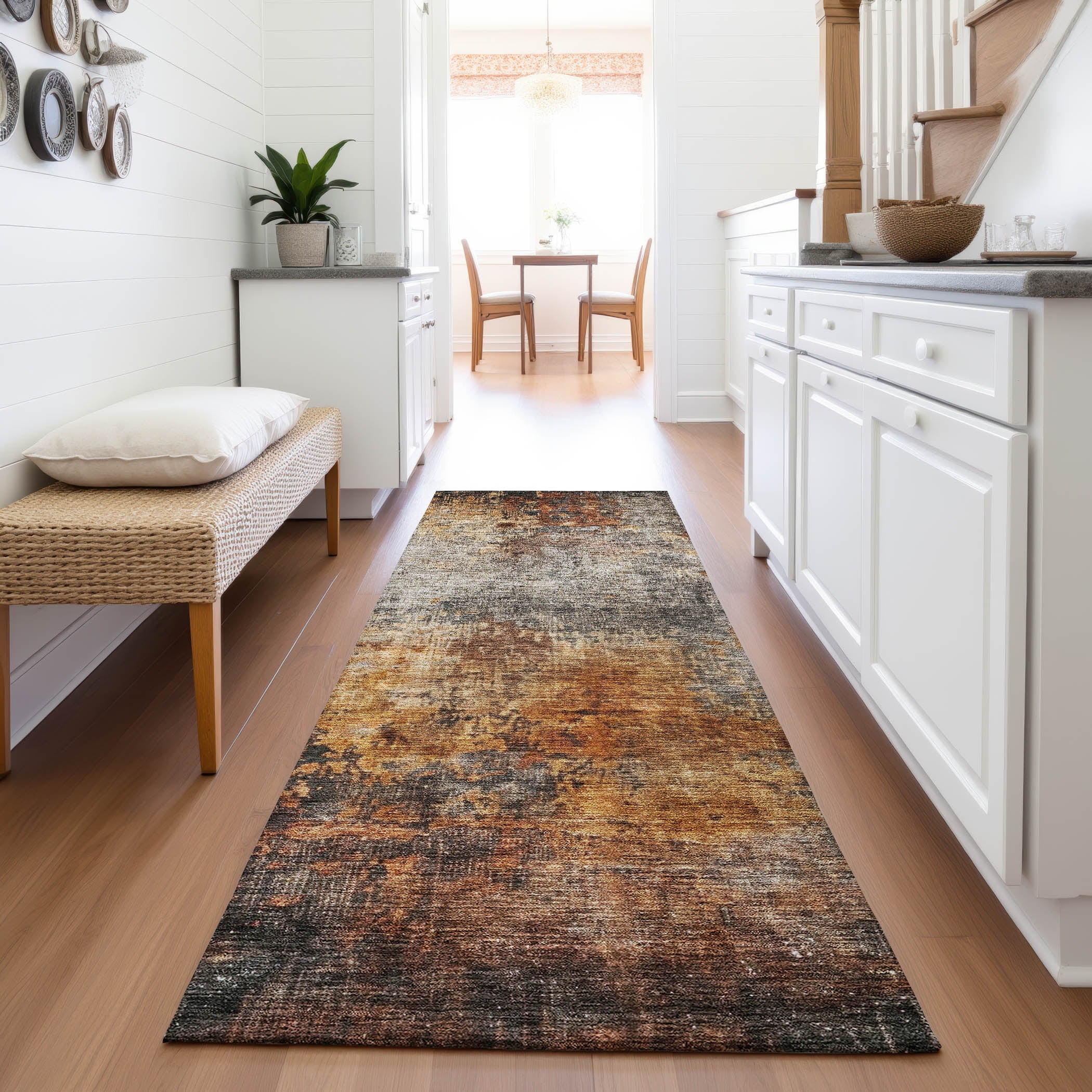Hoi An Machine Washable Transitional Paprika Orange Rug 2'3" x 7'6" #shape_Runner