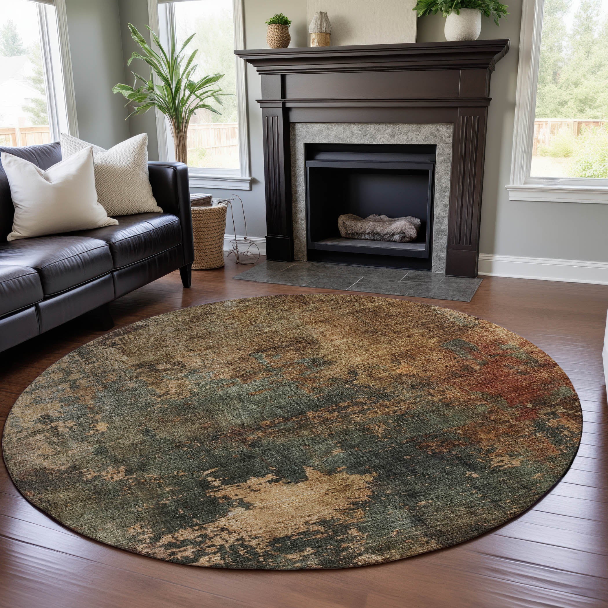 Cairo Machine Washable Transitional Sage Green Rug 8' x 8' #shape_Round