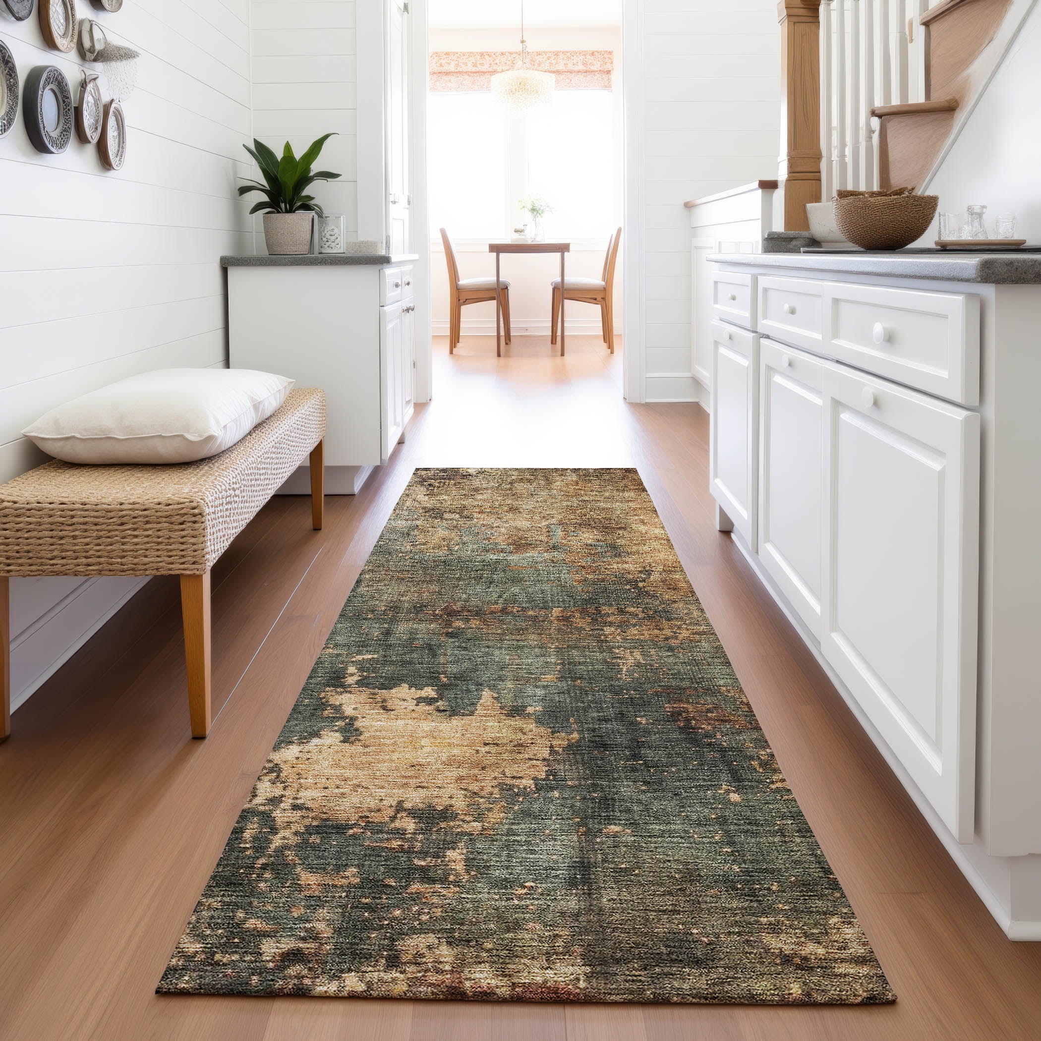 Cairo Machine Washable Transitional Sage Green Rug 2'3" x 7'6" #shape_Runner
