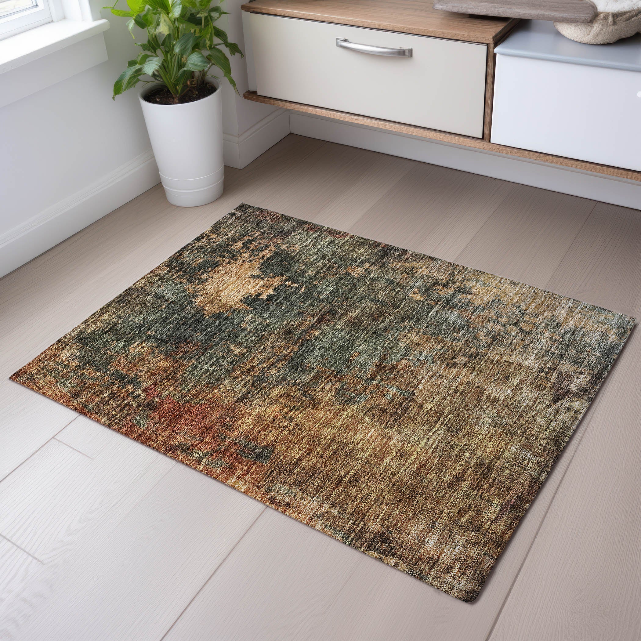 Cairo Machine Washable Transitional Sage Green Rug 1'8" x 2'6" #shape_Rectangle