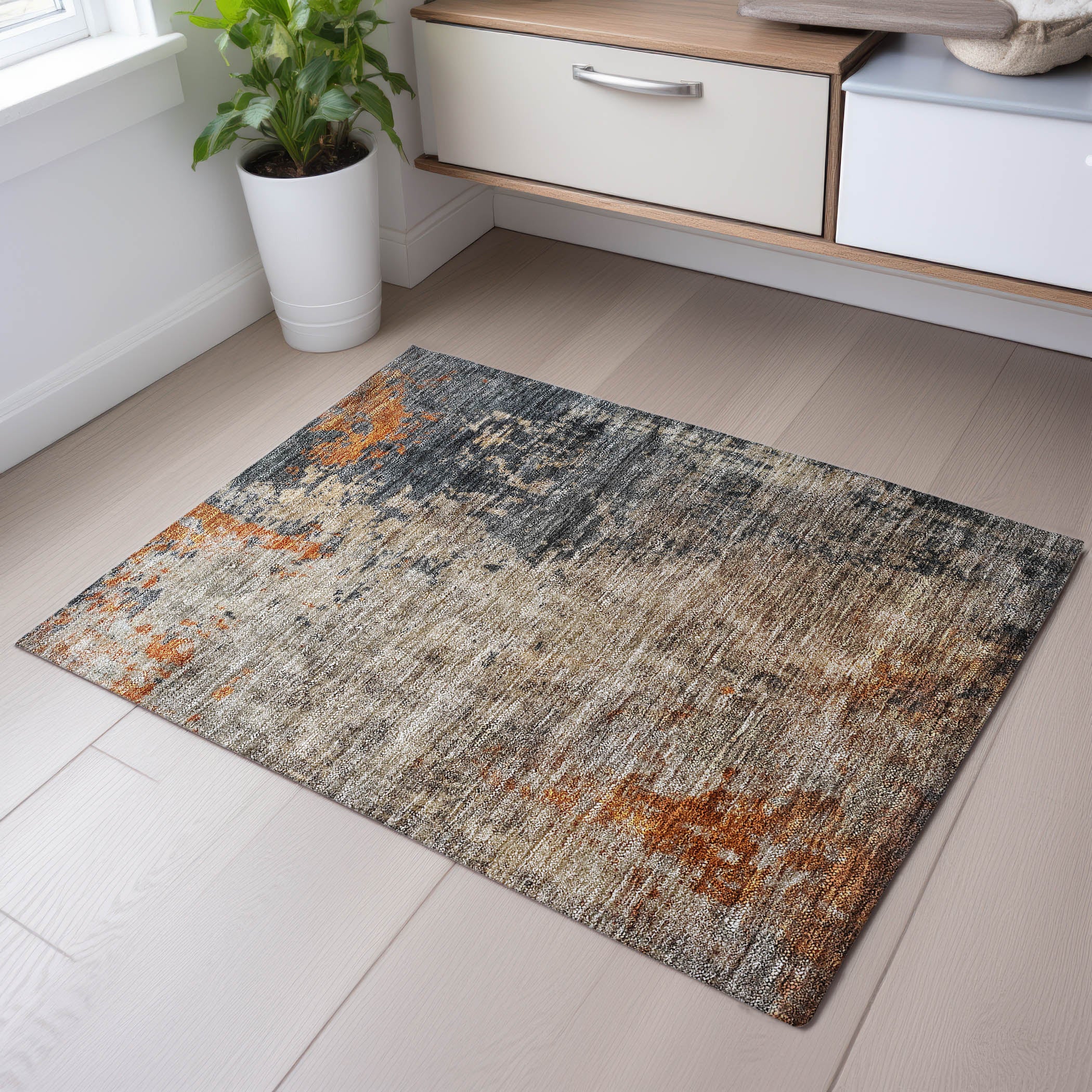 Marrakech Machine Washable Transitional Khaki Brown Rug 1'8" x 2'6" #shape_Rectangle