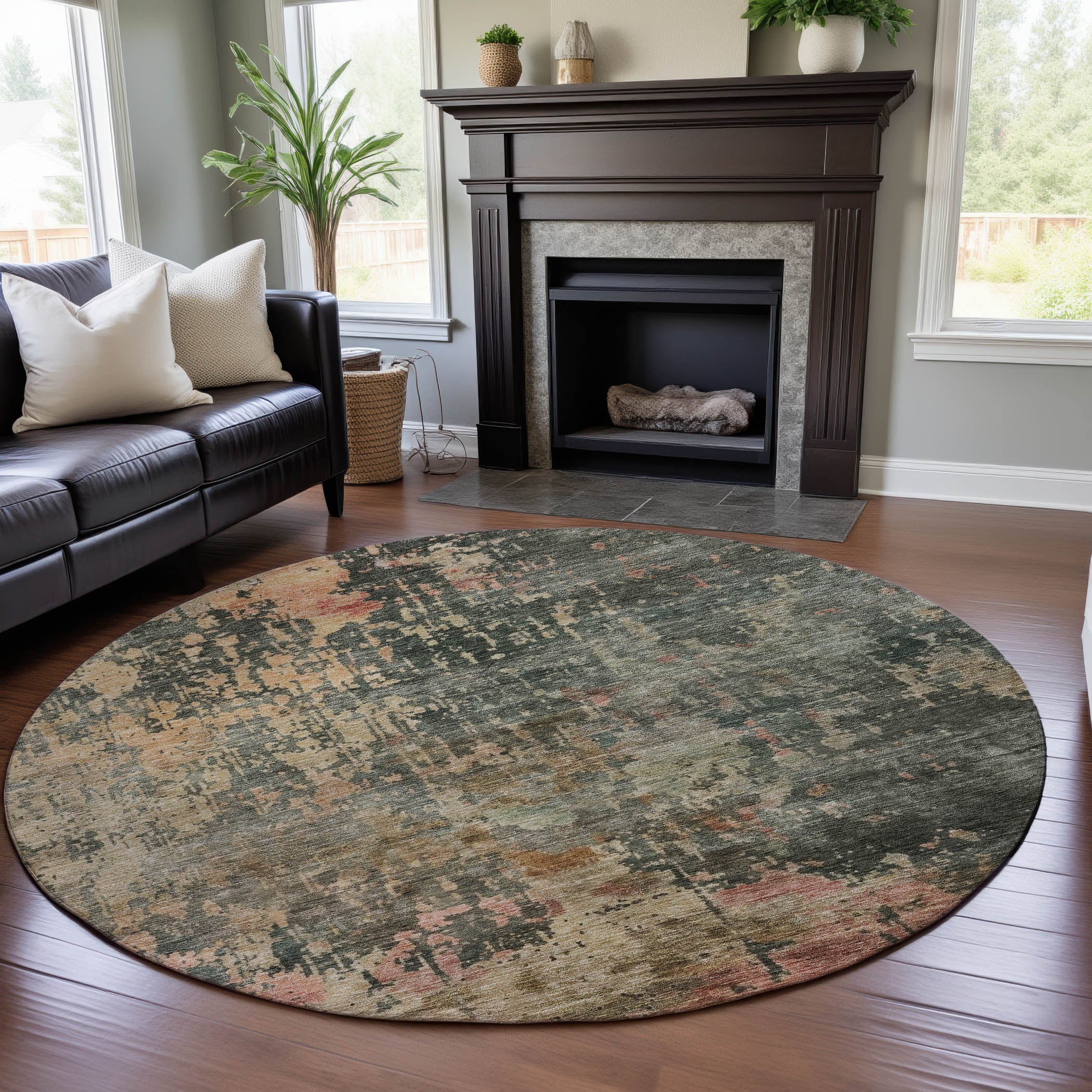 Dubrovnik Machine Washable Transitional Sage Green Rug 8' x 8' #shape_Round