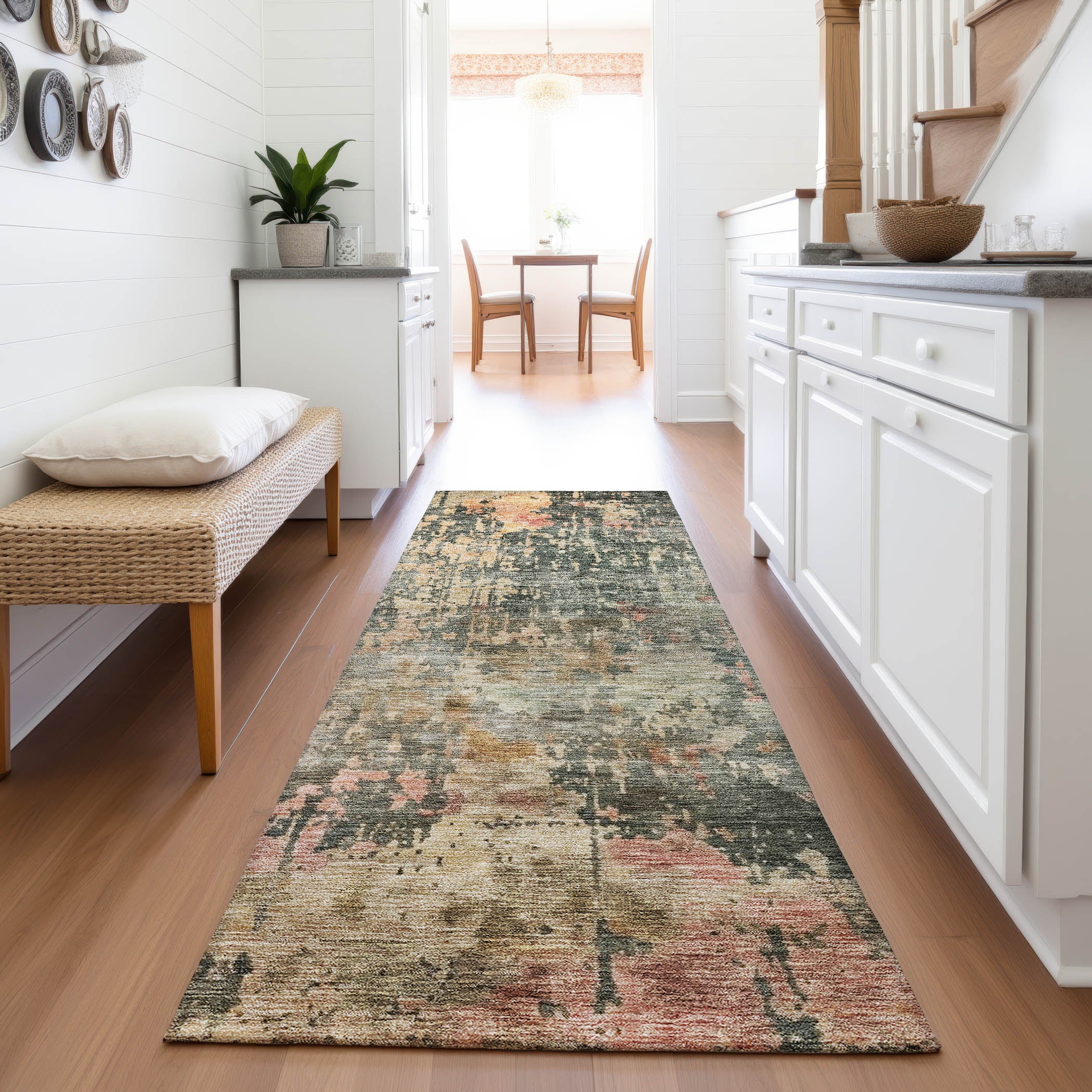Dubrovnik Machine Washable Transitional Sage Green Rug 2'3" x 7'6" #shape_Runner