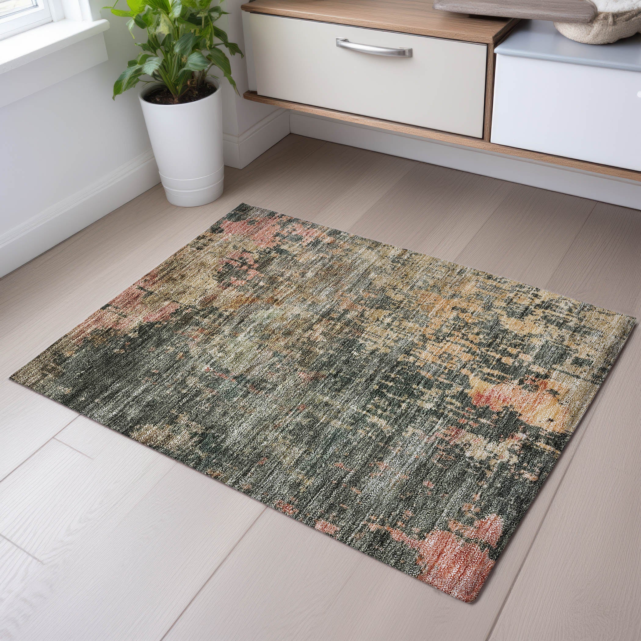 Dubrovnik Machine Washable Transitional Sage Green Rug 1'8" x 2'6" #shape_Rectangle