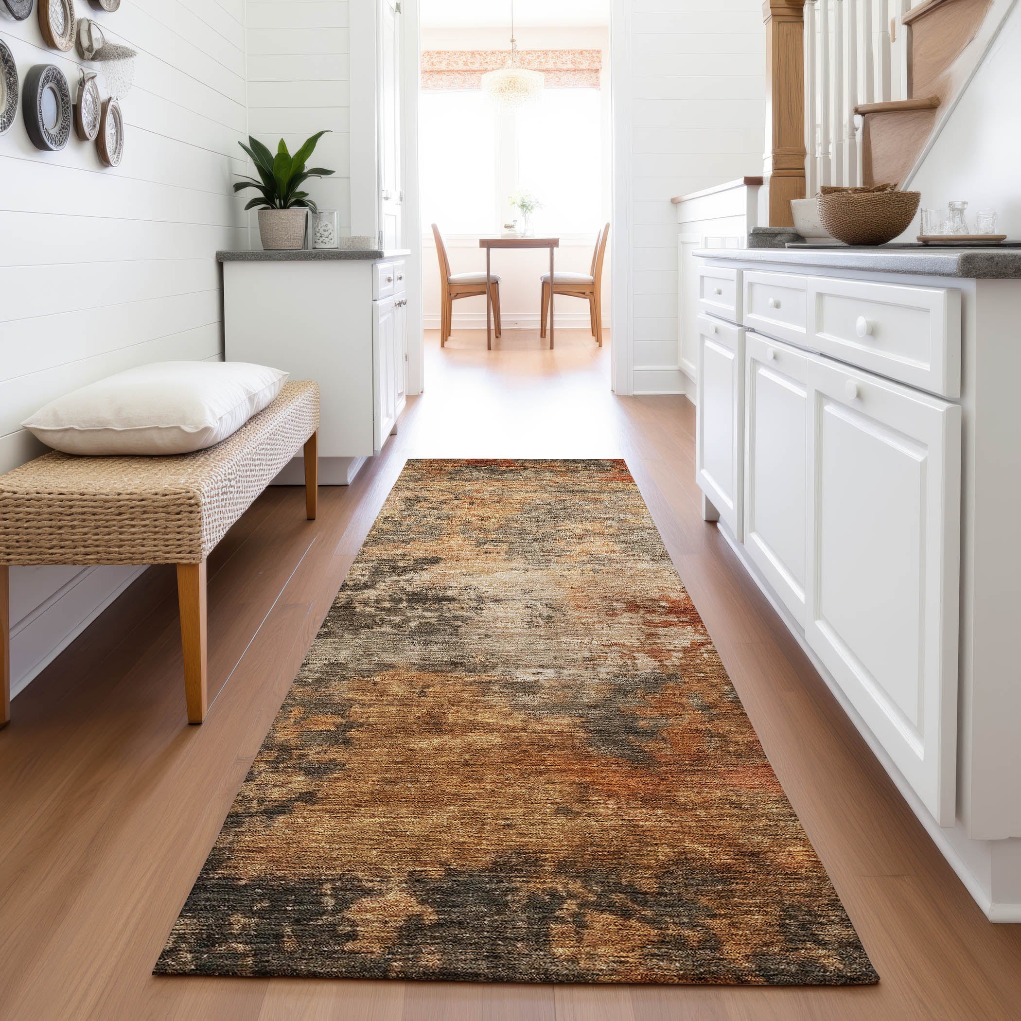 Queenstown Machine Washable Transitional Khaki Brown Rug 2'3" x 7'6" #shape_Runner