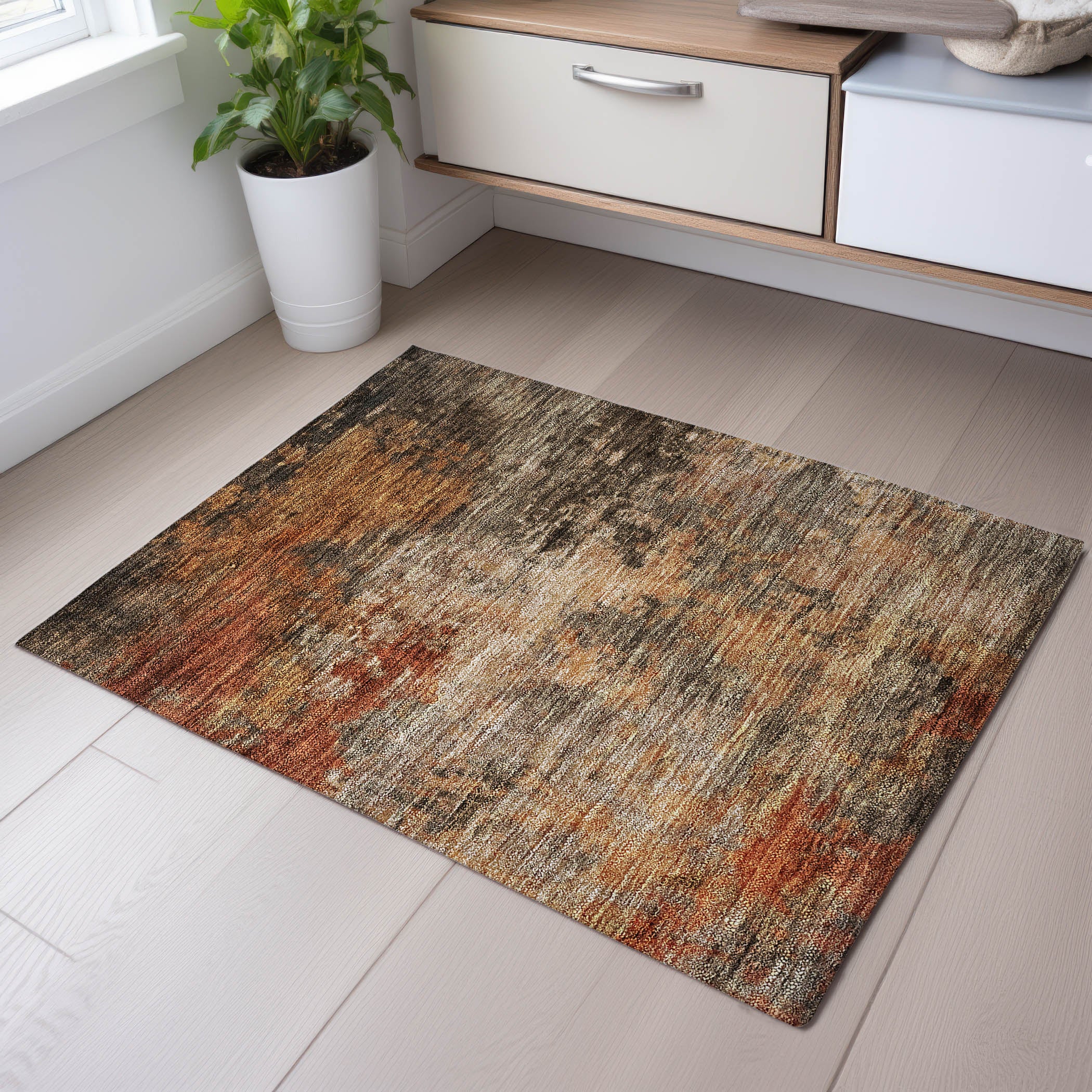 Queenstown Machine Washable Transitional Khaki Brown Rug 1'8" x 2'6" #shape_Rectangle