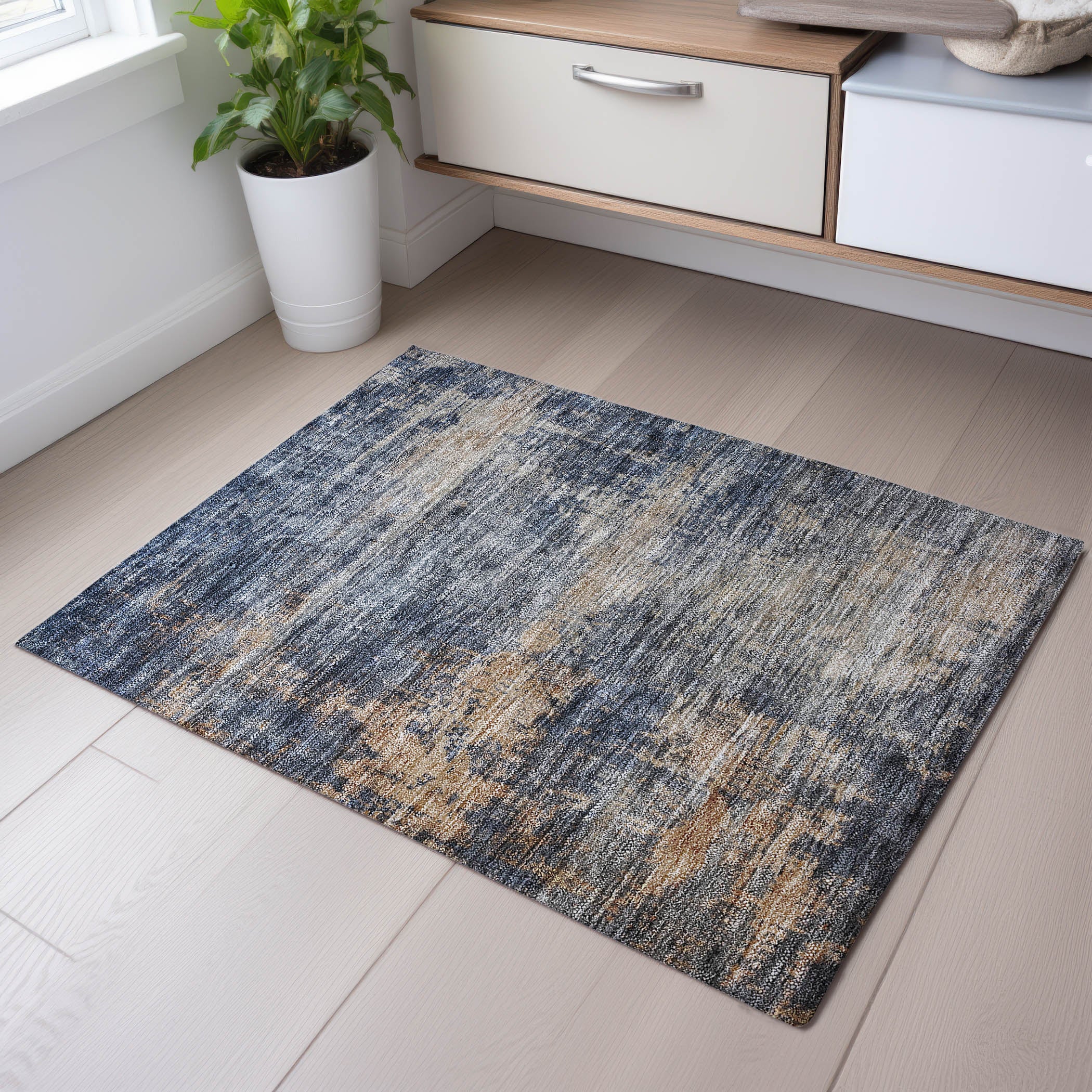 Lima Machine Washable Transitional Denim Blue Rug 1'8" x 2'6" #shape_Rectangle