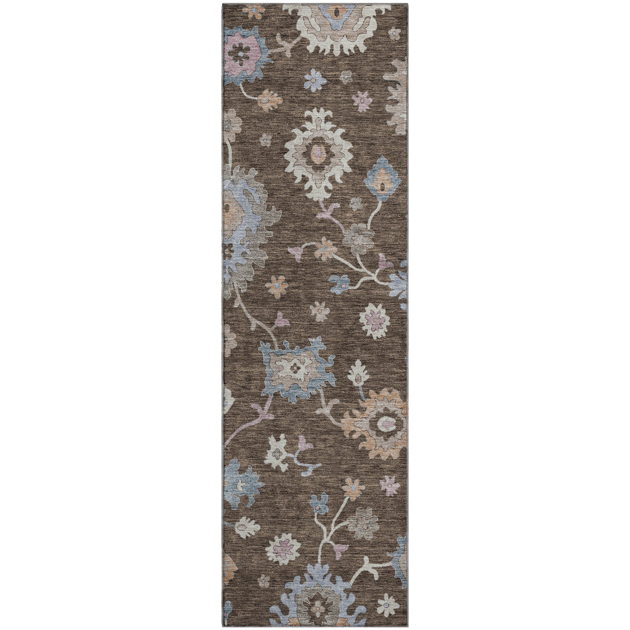 Lisbon Machine Washable Transitional Chocolate Brown Rug 2'3" x 7'6" #shape_Runner