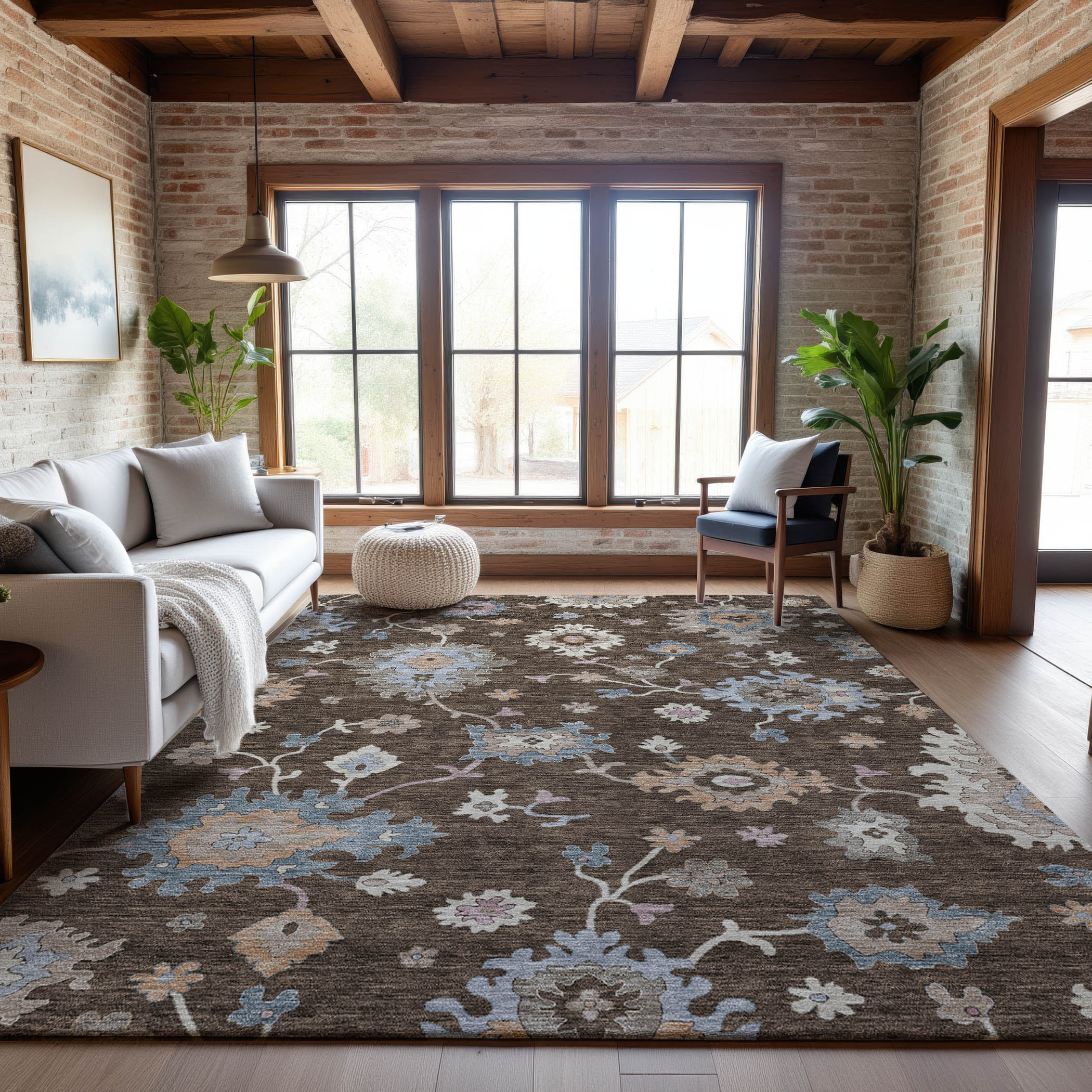 Lisbon Machine Washable Transitional Chocolate Brown Rug 2'6" x 3'10" #shape_Rectangle