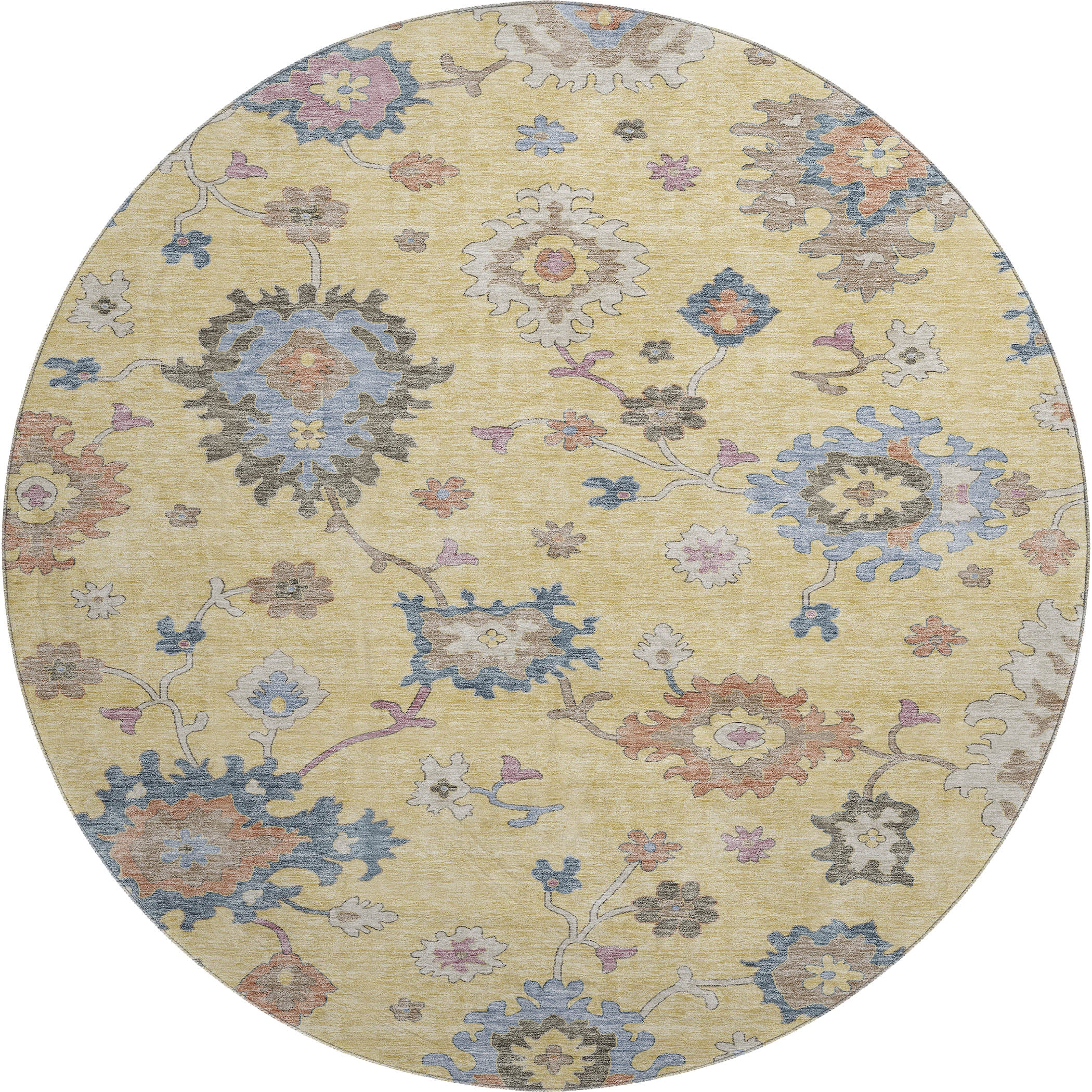 Lisbon Machine Washable Transitional Gold Rug 8' x 8' #shape_Round